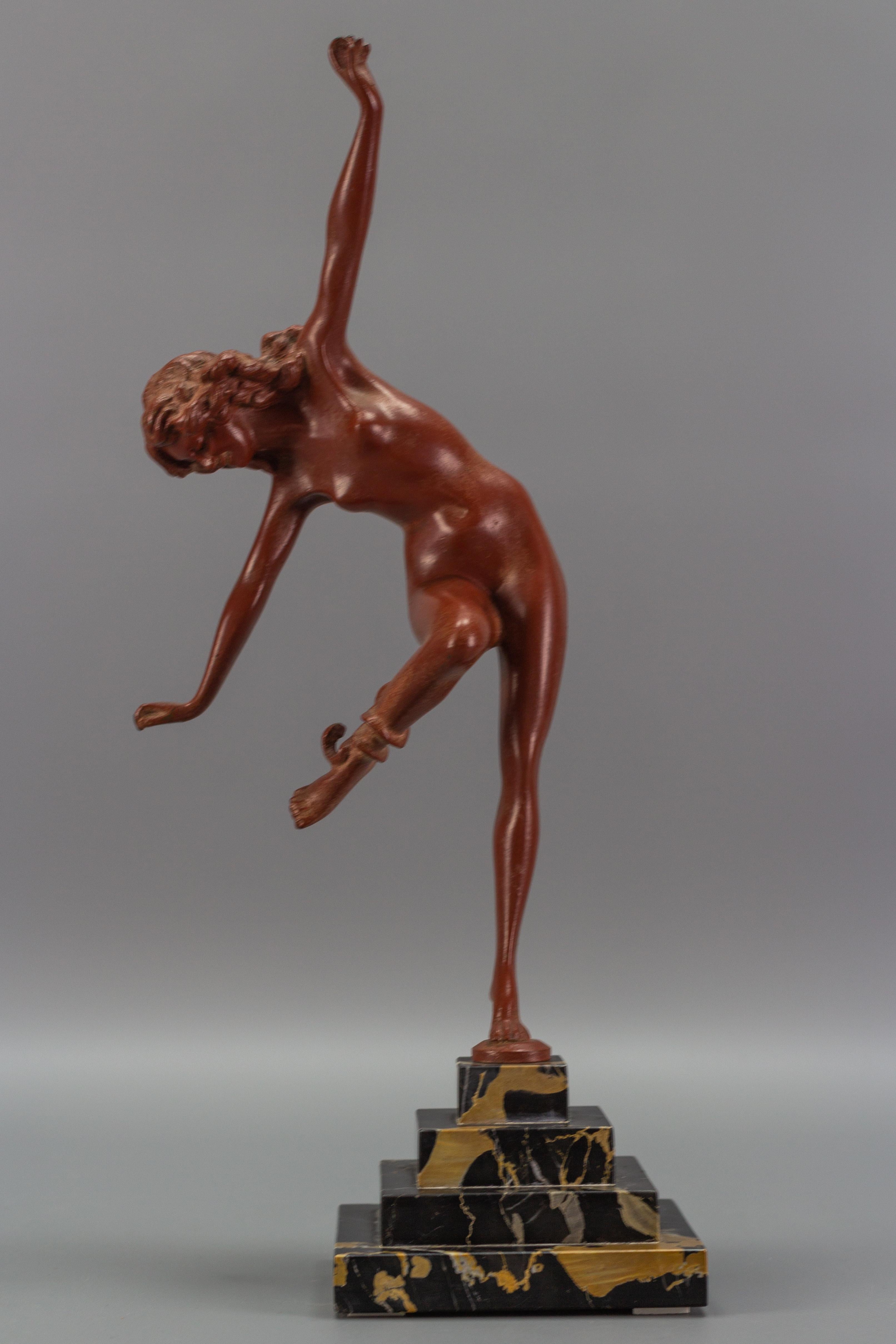 Art Deco Bronze and Marble Sculpture Nude Lady with Snake, The Snake Dancer 10
