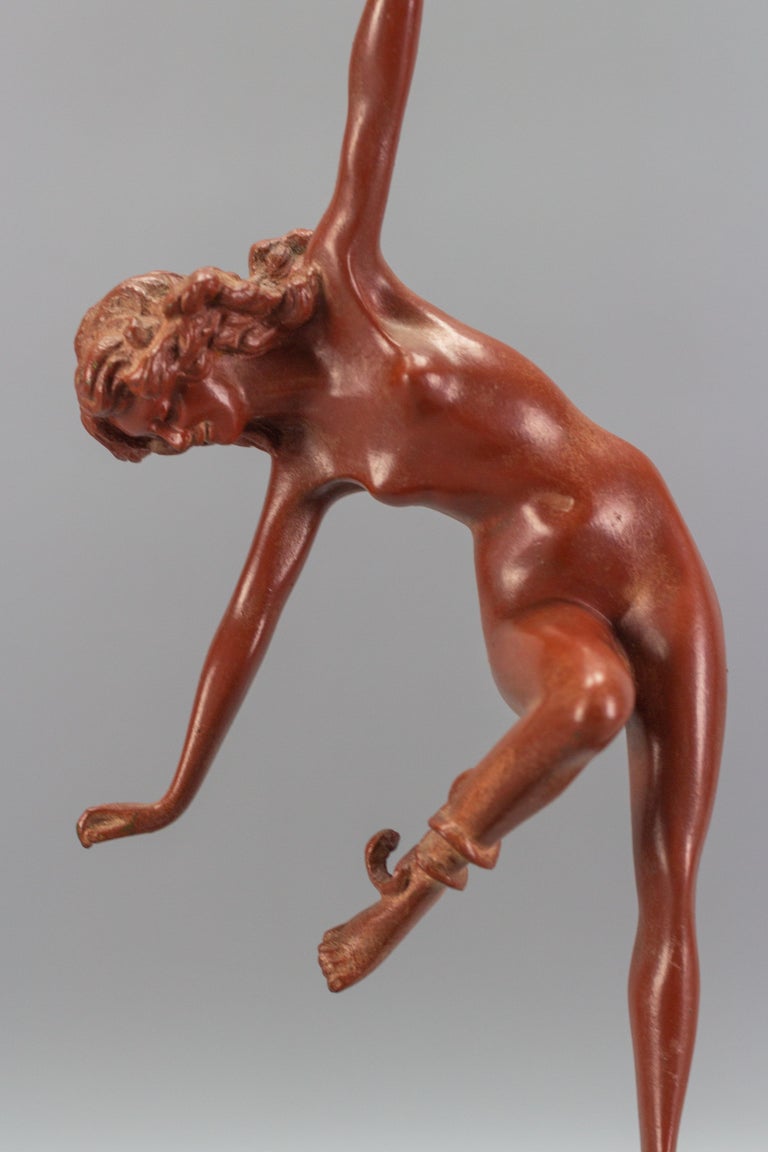 Art Deco Bronze and Marble Sculpture Nude Lady with Snake, The Snake Dancer For Sale 11