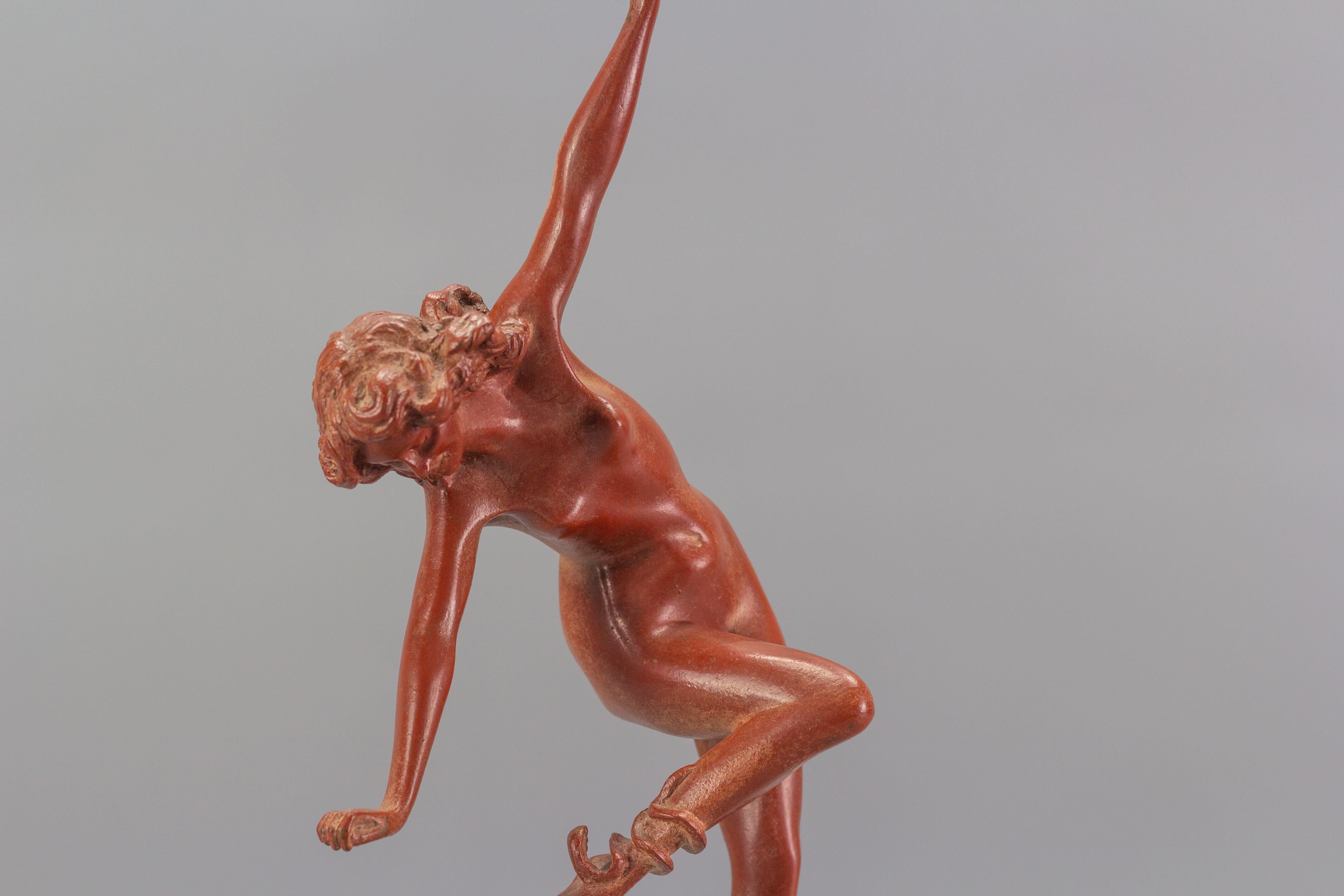 Art Deco Bronze and Marble Sculpture Nude Lady with Snake, The Snake Dancer 12