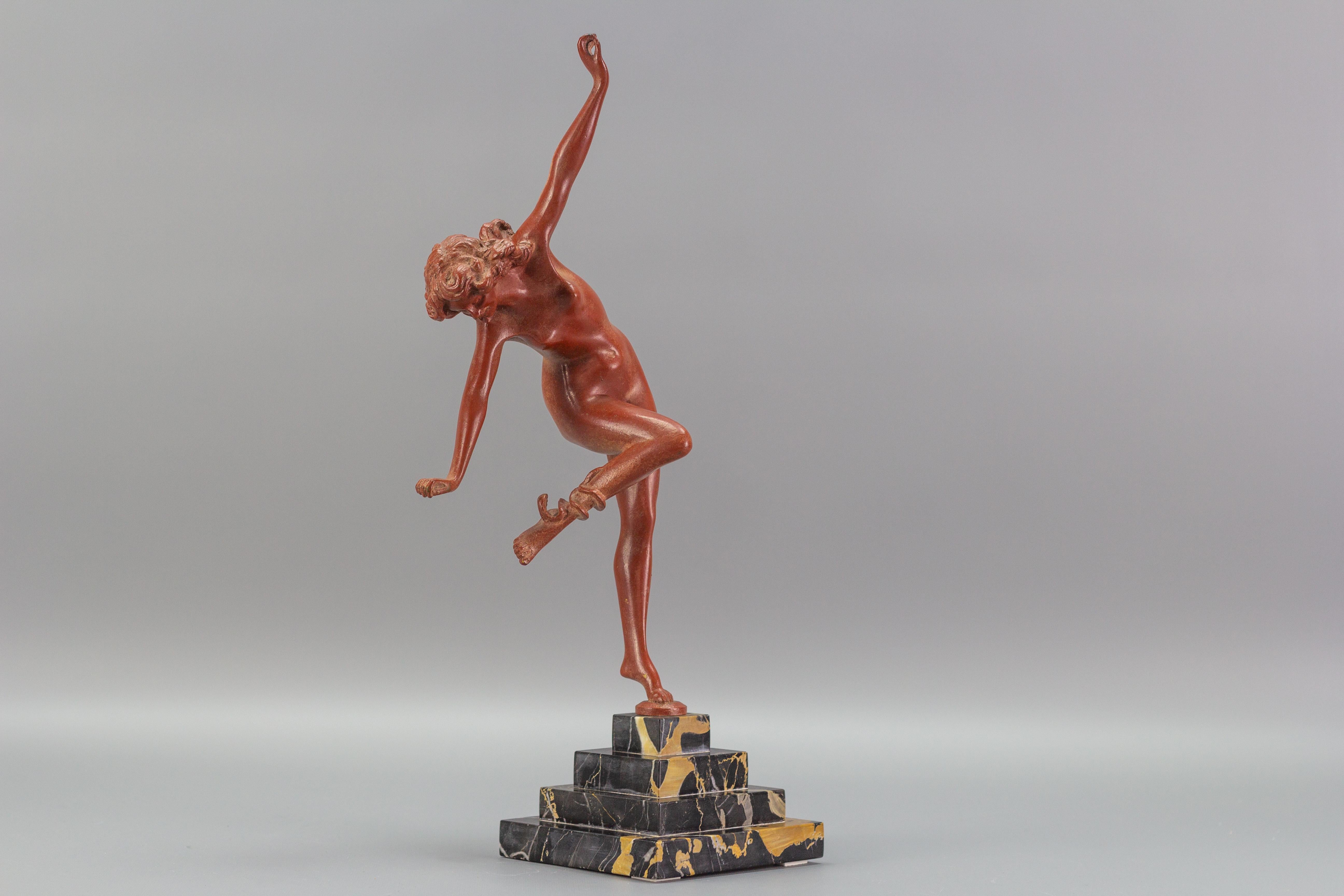 Art Deco Bronze and Marble Sculpture Nude Lady with Snake, The Snake Dancer 13