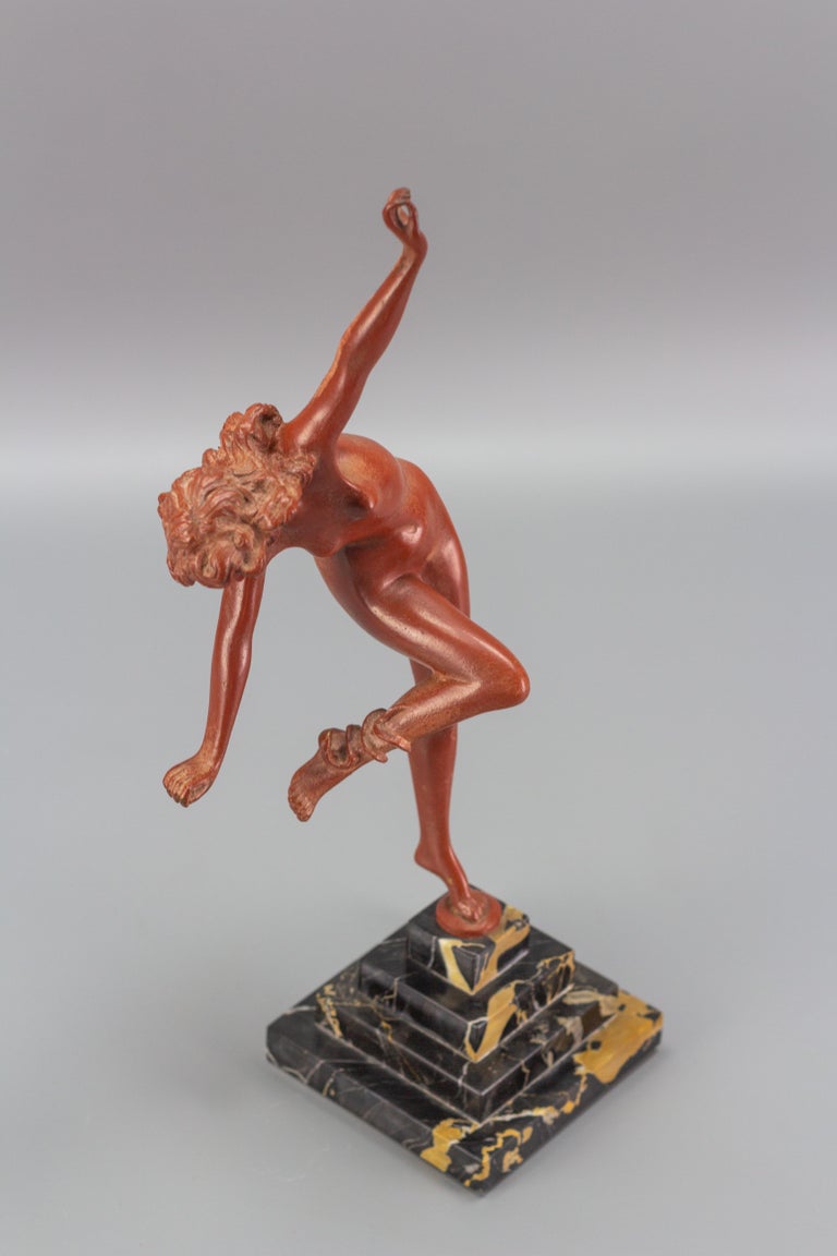Art Deco Bronze and Marble Sculpture Nude Lady with Snake, The Snake Dancer For Sale 14