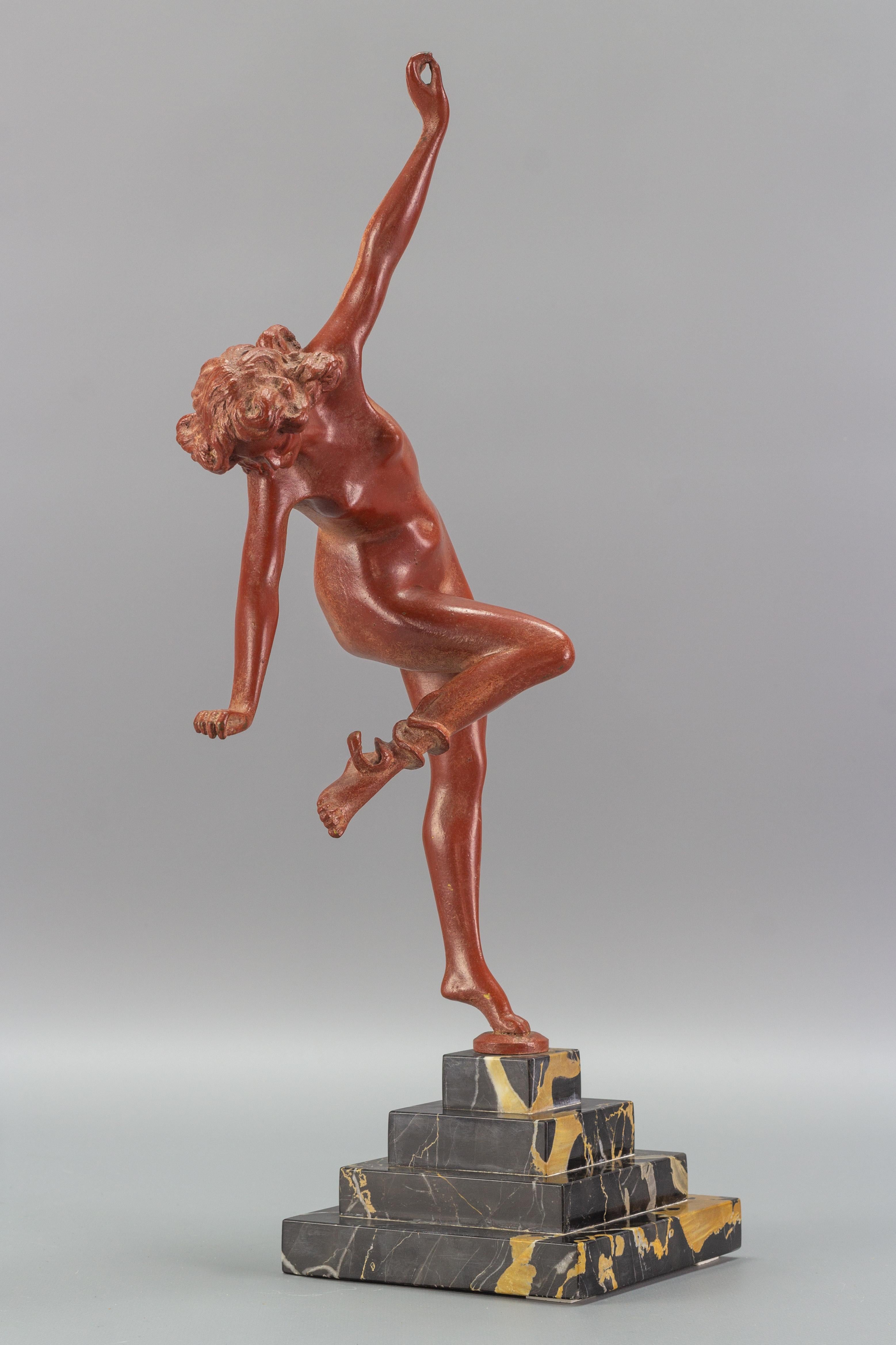 Art Deco Bronze and Marble Sculpture Nude Lady with Snake, The Snake Dancer 3