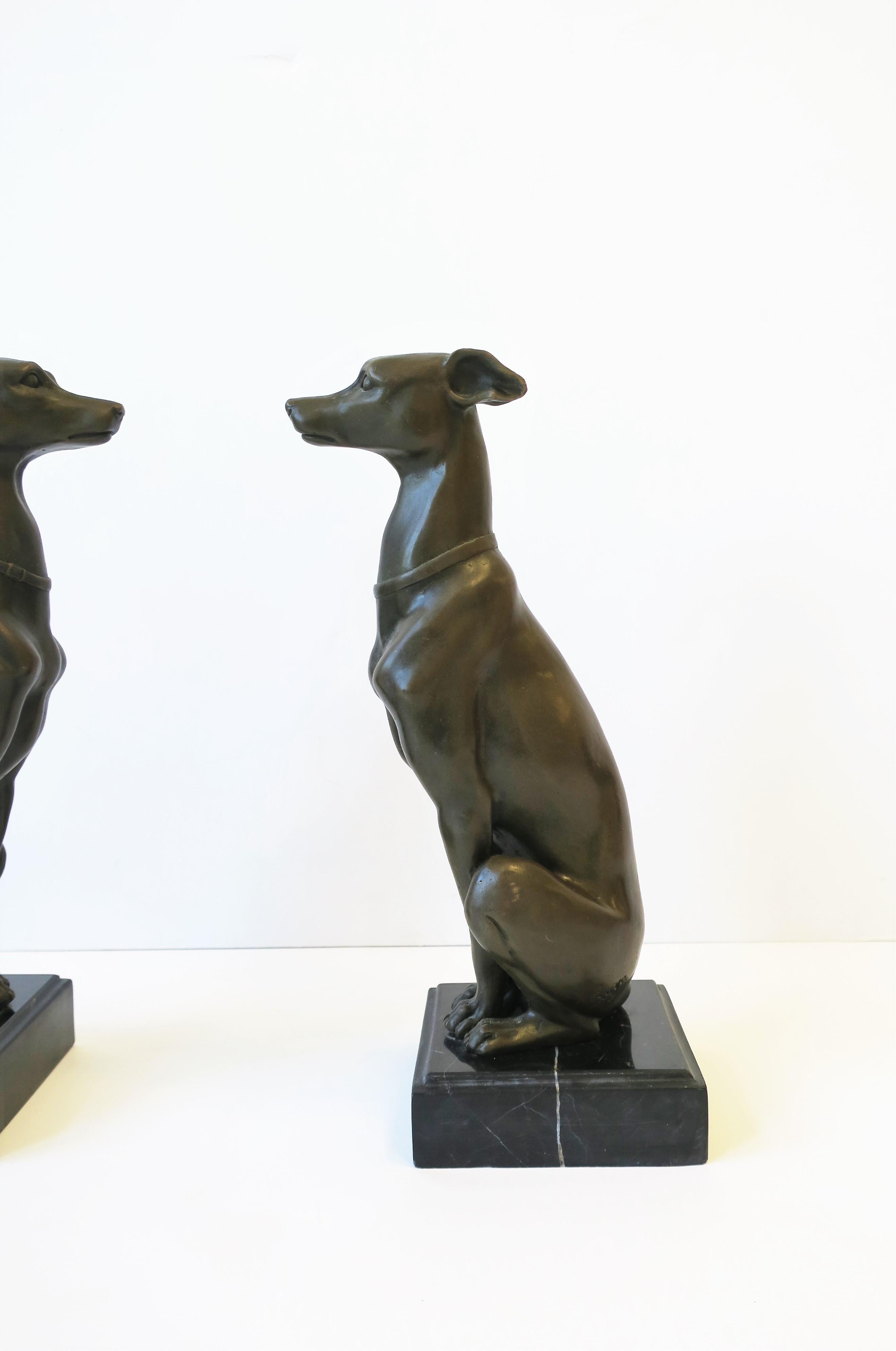 Art Deco Bronze and Marble Whippet or Greyhound Dog Sculpture Bookends 1