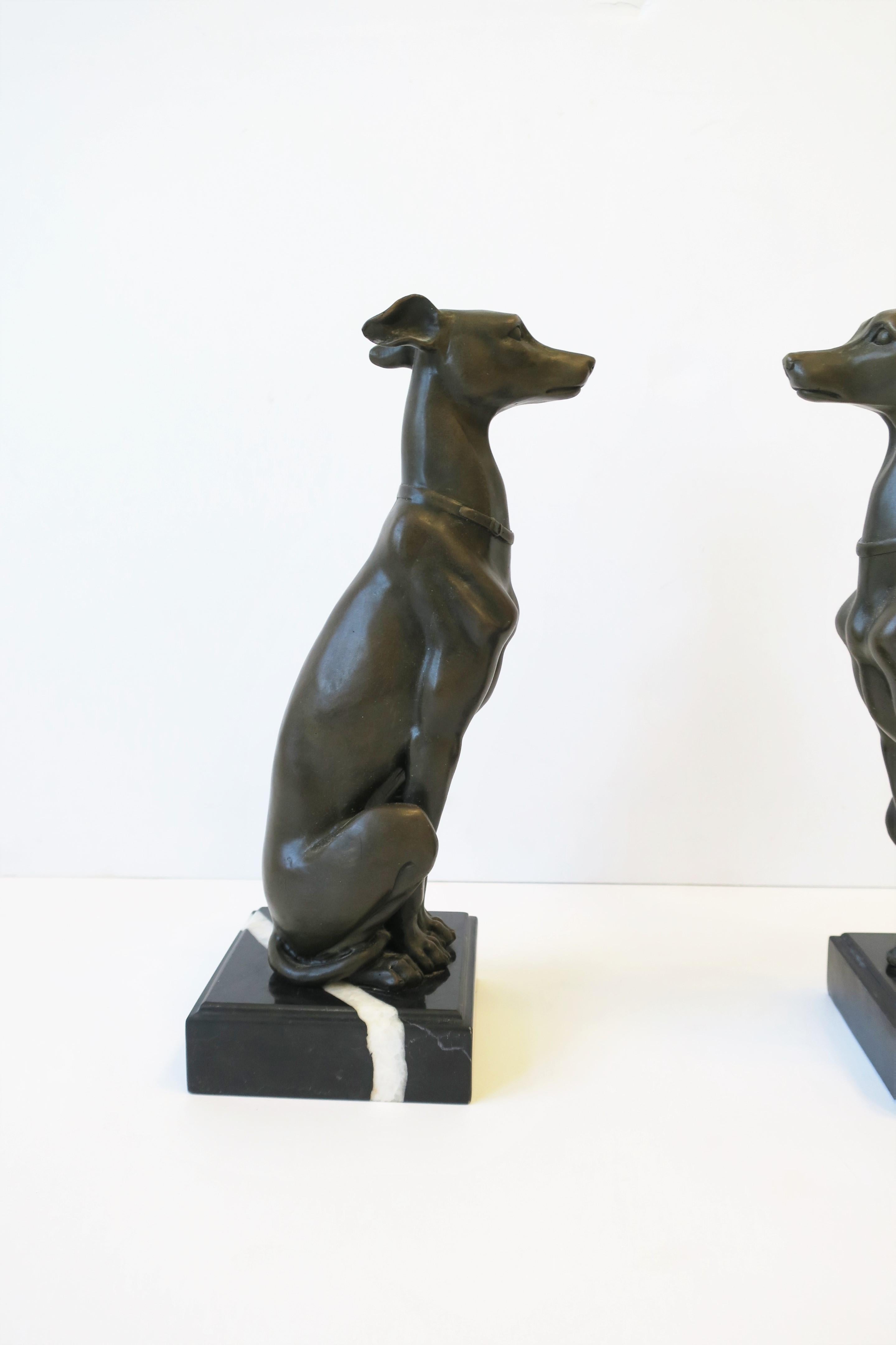 20th Century Art Deco Bronze and Marble Whippet or Greyhound Dog Sculpture Bookends