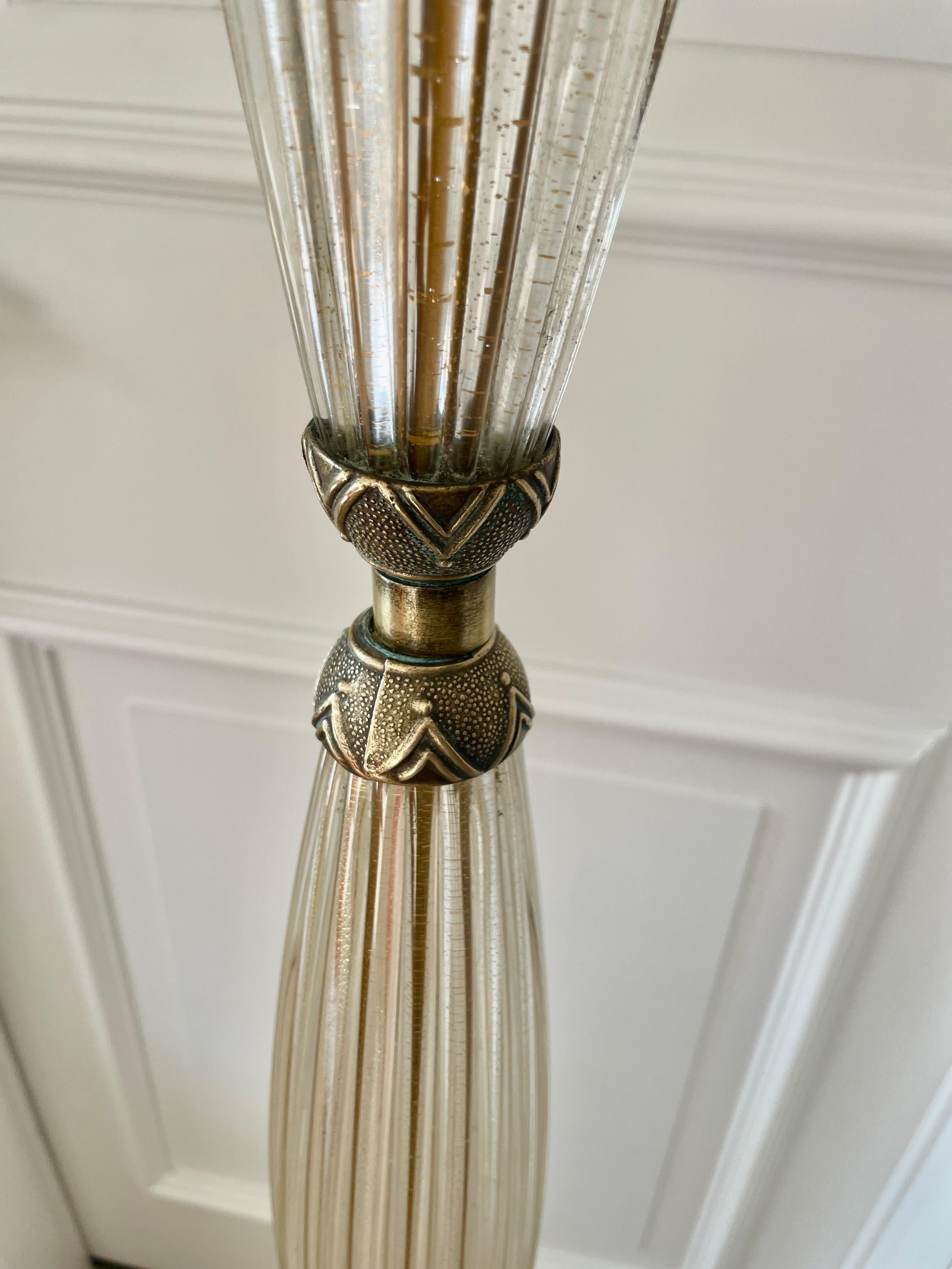 Early 20th Century Art Deco Bronze and Murano Glass Floor Lamp Attributed to Barovier, Italy 1925. For Sale