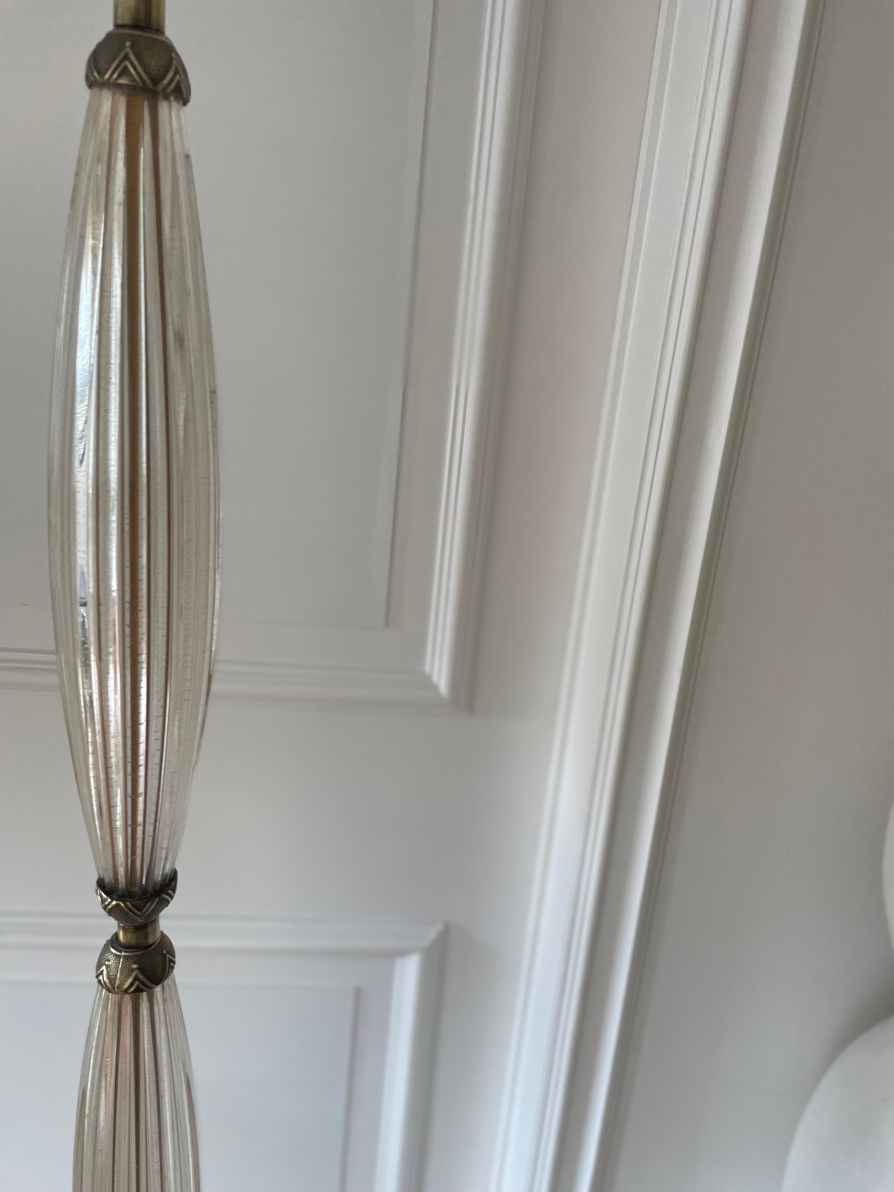 Art Deco Bronze and Murano Glass Floor Lamp Attributed to Barovier, Italy 1925. For Sale 4