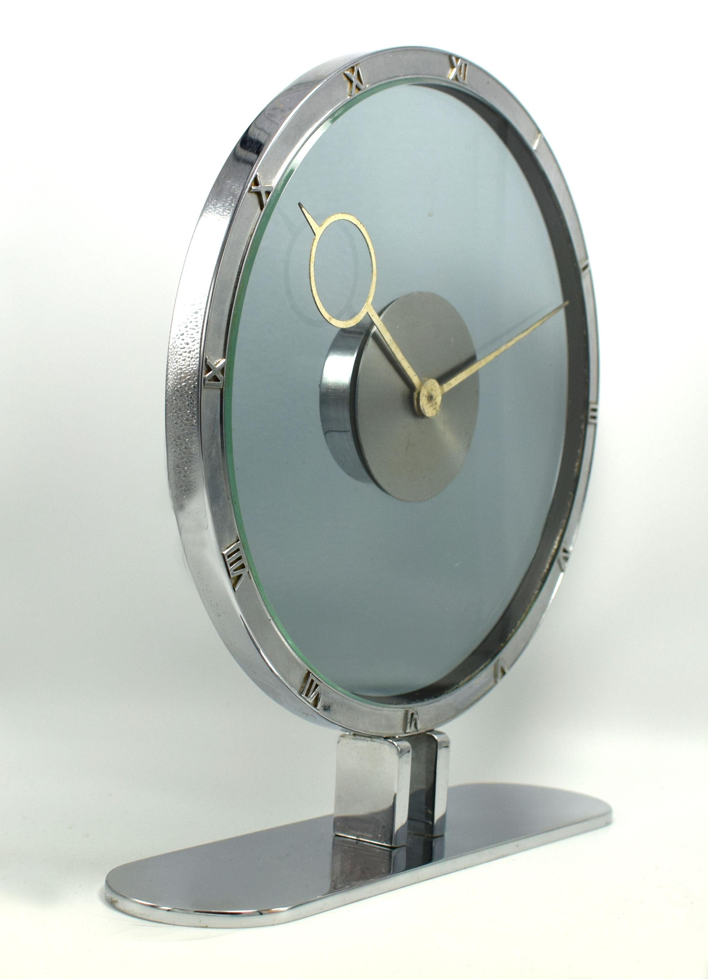 Art Deco Bronze and Nickle Plated Mystery Clock by Kienzle, circa 1935, Germany In Good Condition In Devon, England