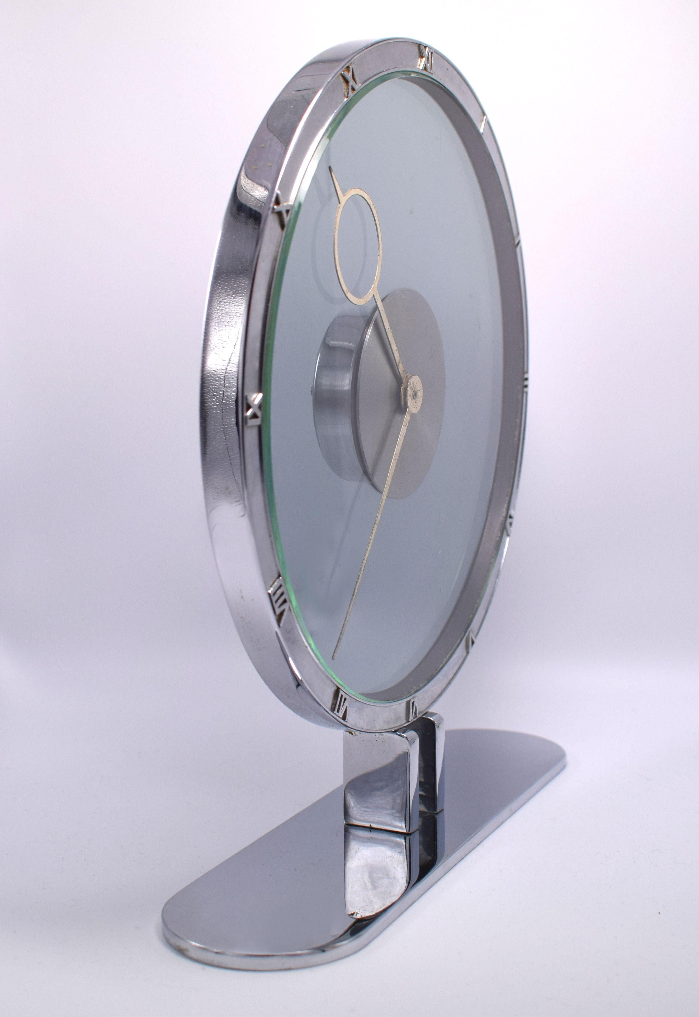 Art Deco Bronze and Nickle Plated Mystery Clock by Kienzle, circa 1935, Germany 2