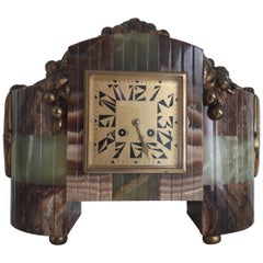 Art Deco Bronze and Onyx Clock