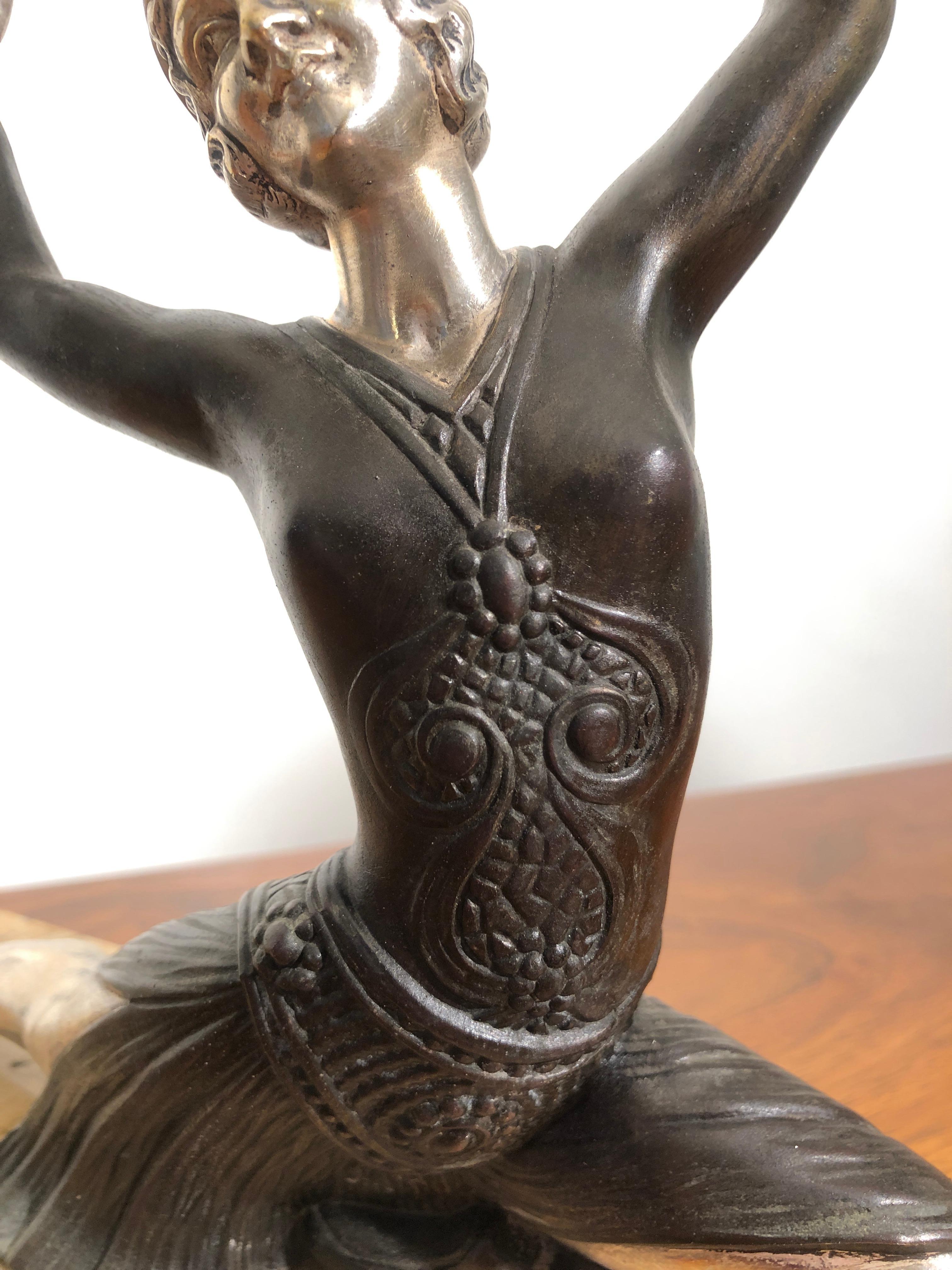 Art Deco Bronze and Silver Dancer Sculpture Signed H. Molins, France, 1930s 11