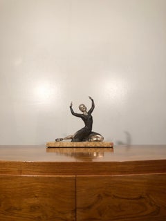 Art Deco Bronze and Silver Dancer Sculpture Signed H. Molins, France, 1930s
