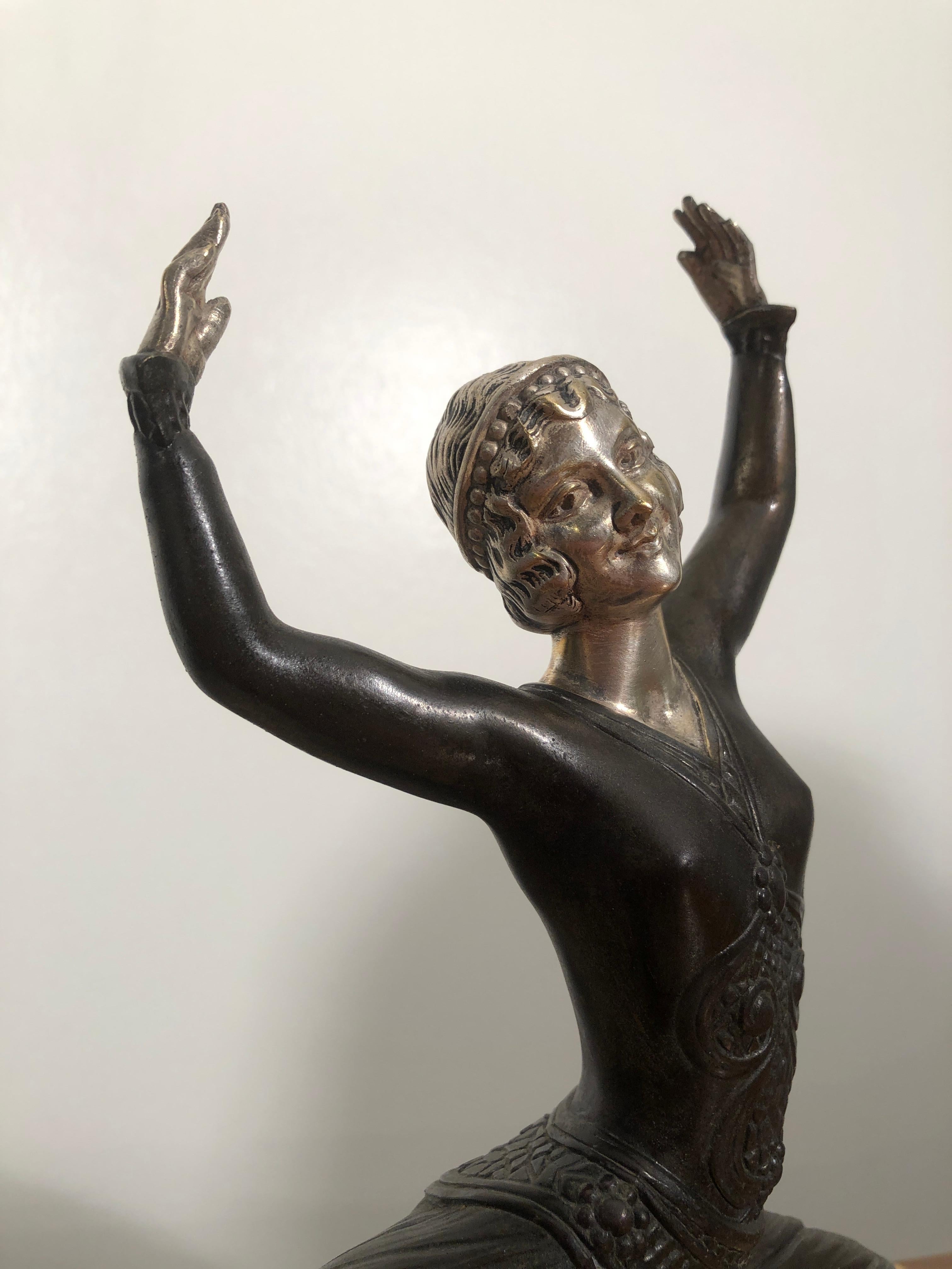 Art Deco Bronze and Silver Dancer Sculpture Signed H. Molins, France, 1930s 2