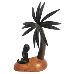 Art Deco Bronze and Wood Palm Tree Hagenauer Sculpture, African Theme
