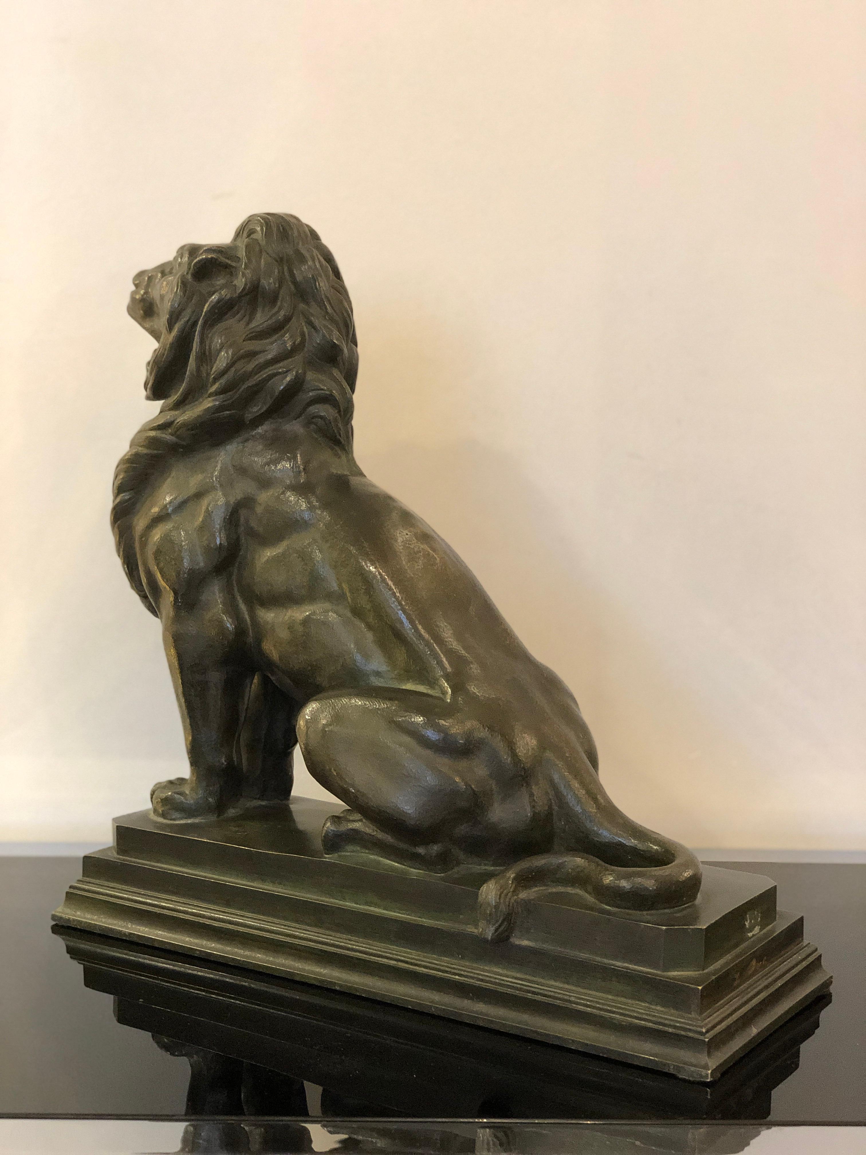 Art Deco Bronze Animal Lion Sculpture For Sale 1