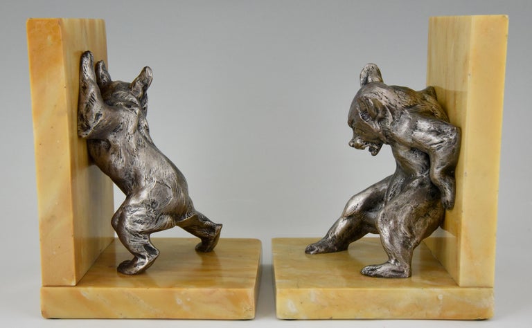Patinated Art Deco Bronze Bear Bookends Charles Paillet, France, 1920
