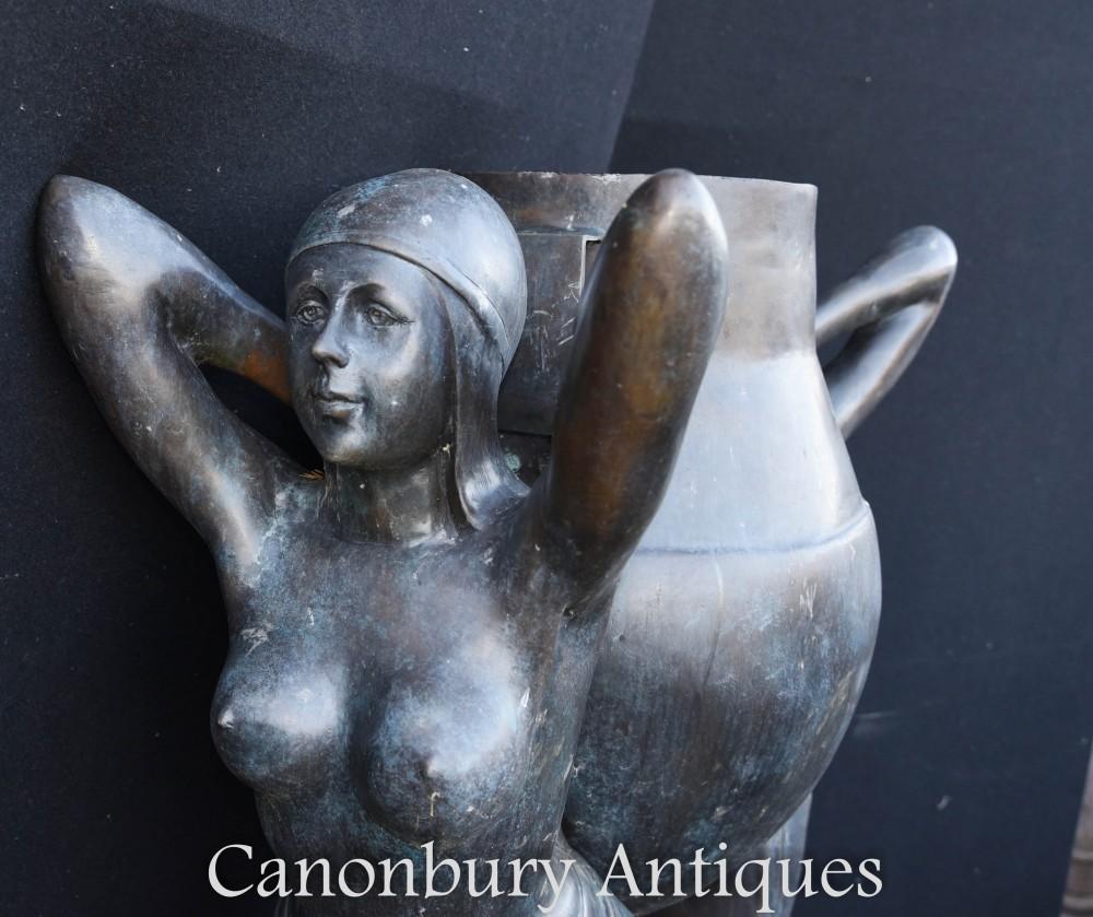 Art Deco Bronze Biba Figurine Jardinere Planter Statue 1