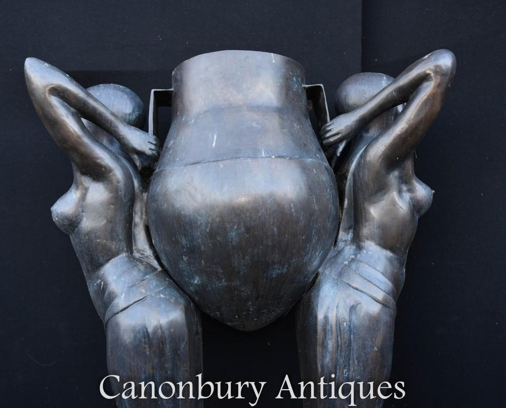 Art Deco Bronze Biba Figurine Jardinere Planter Statue 3