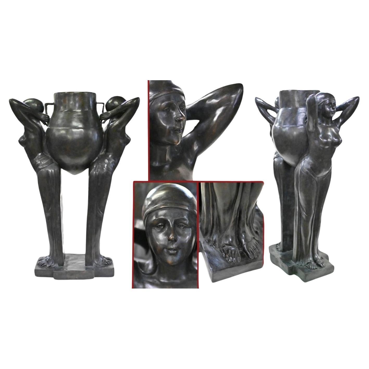 Bronze-Biba-Figur, Jardinere-Pflanzgefäßstatue, Art déco im Angebot