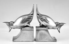 Buchstützen aus Bronze mit Vogelmotiv im Art déco-Stil von C. Omin, Gießerei Marcel Guillemard.