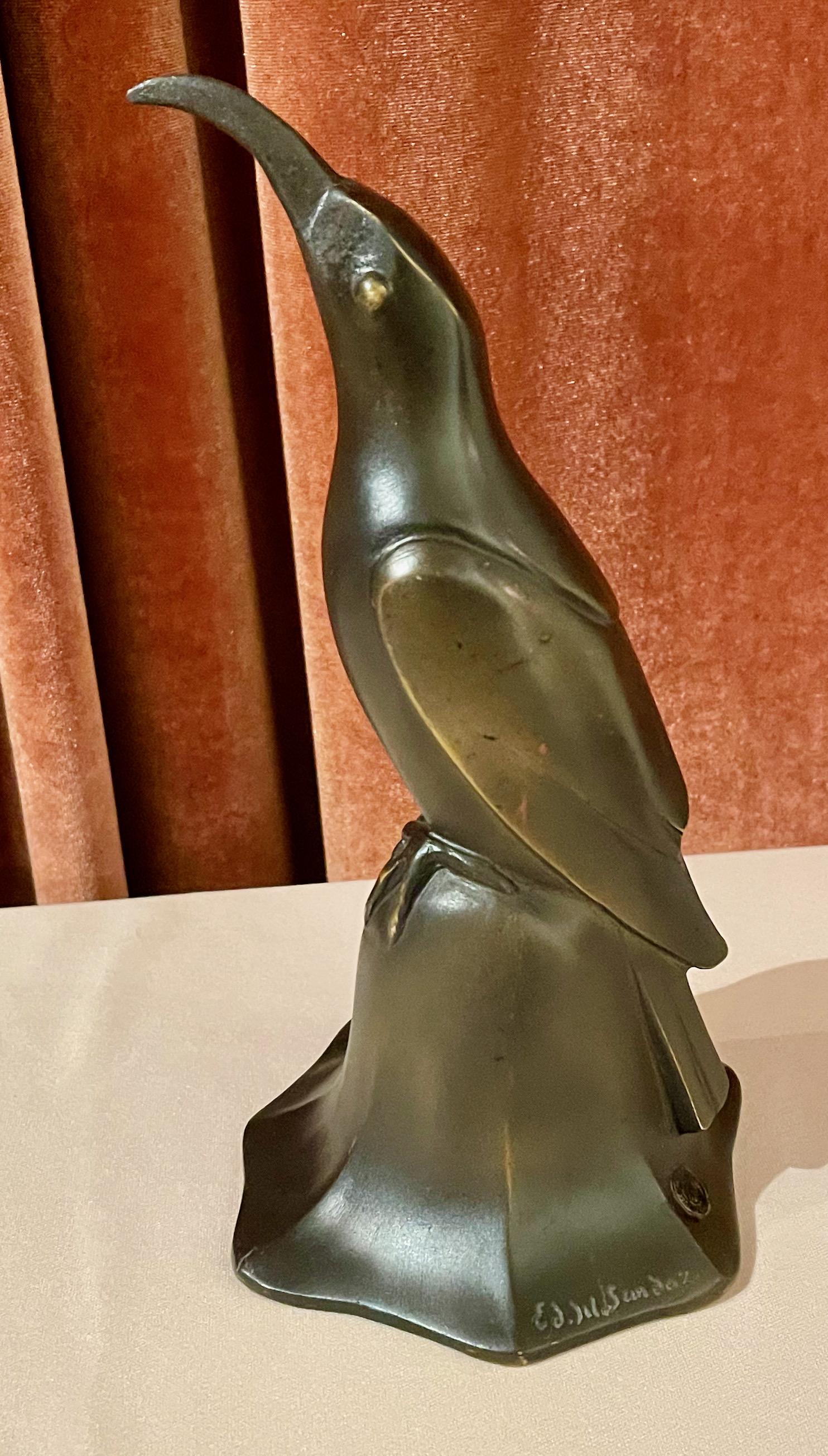 Art Deco Bronze Blue Bird Bell Sculpture by Edouard Marcel Sandoz Cubist, French For Sale 6