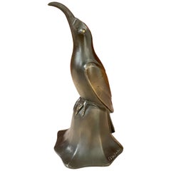 Art Deco Bronze Blue Bird Bell Sculpture by Edouard Marcel Sandoz Cubist, French