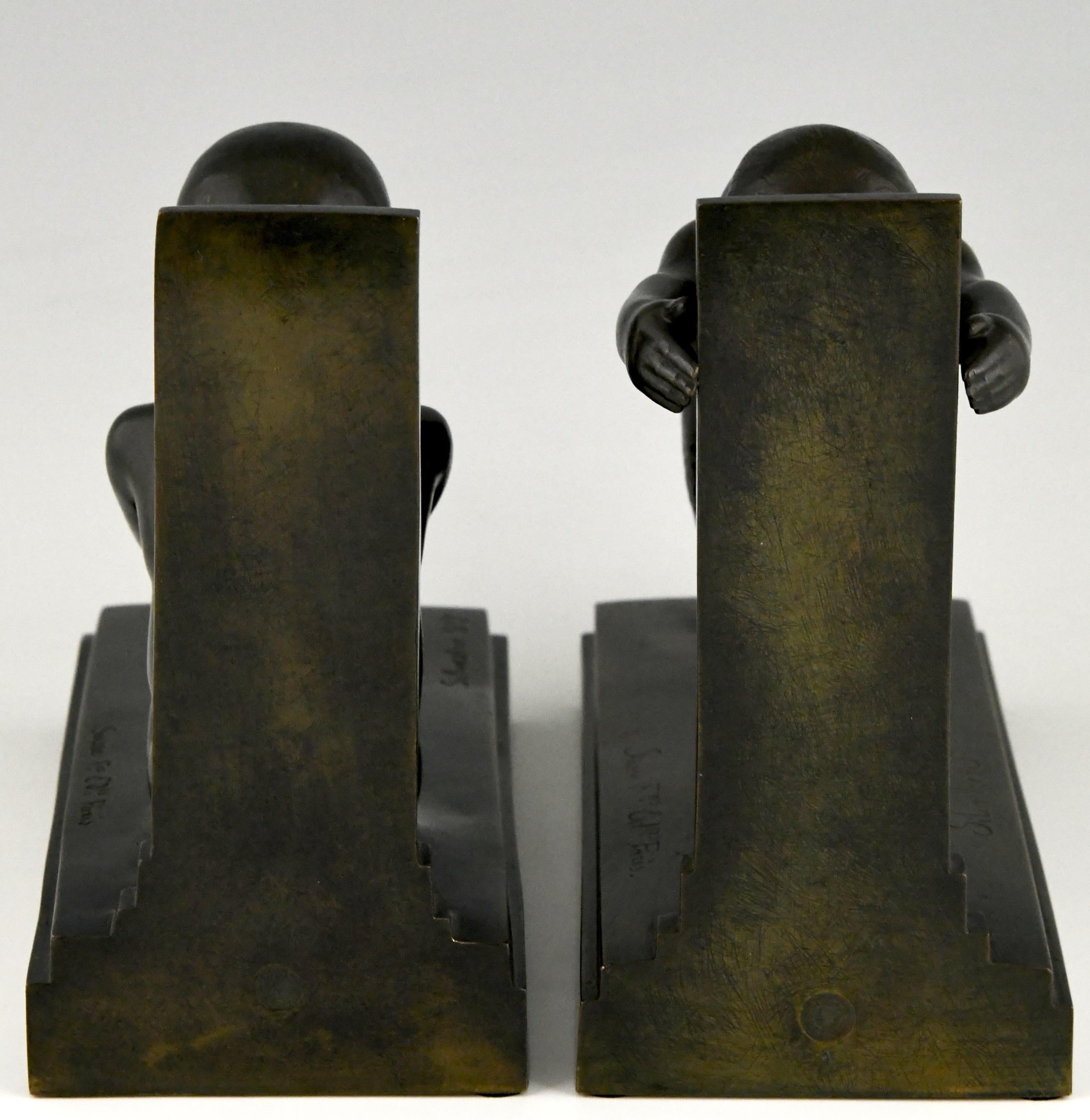 Art Deco Bronze Bookends Boy and Girl Satyr Paul Silvestre, France, 1920 In Good Condition In Antwerp, BE