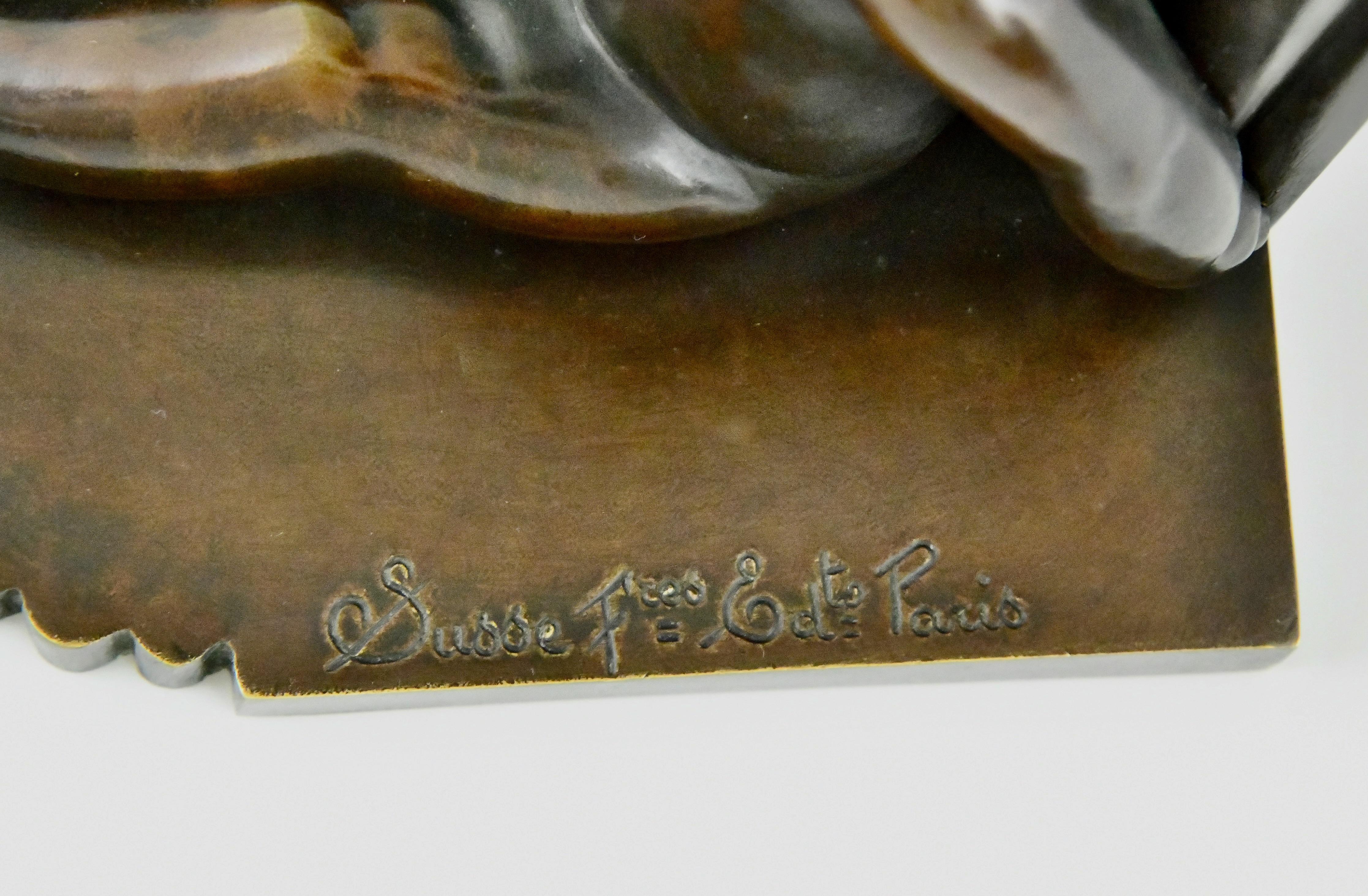 Reggilibri in bronzo Art Déco bambini Paul Silvestre e Susse Frères Francia 1920 in vendita 3