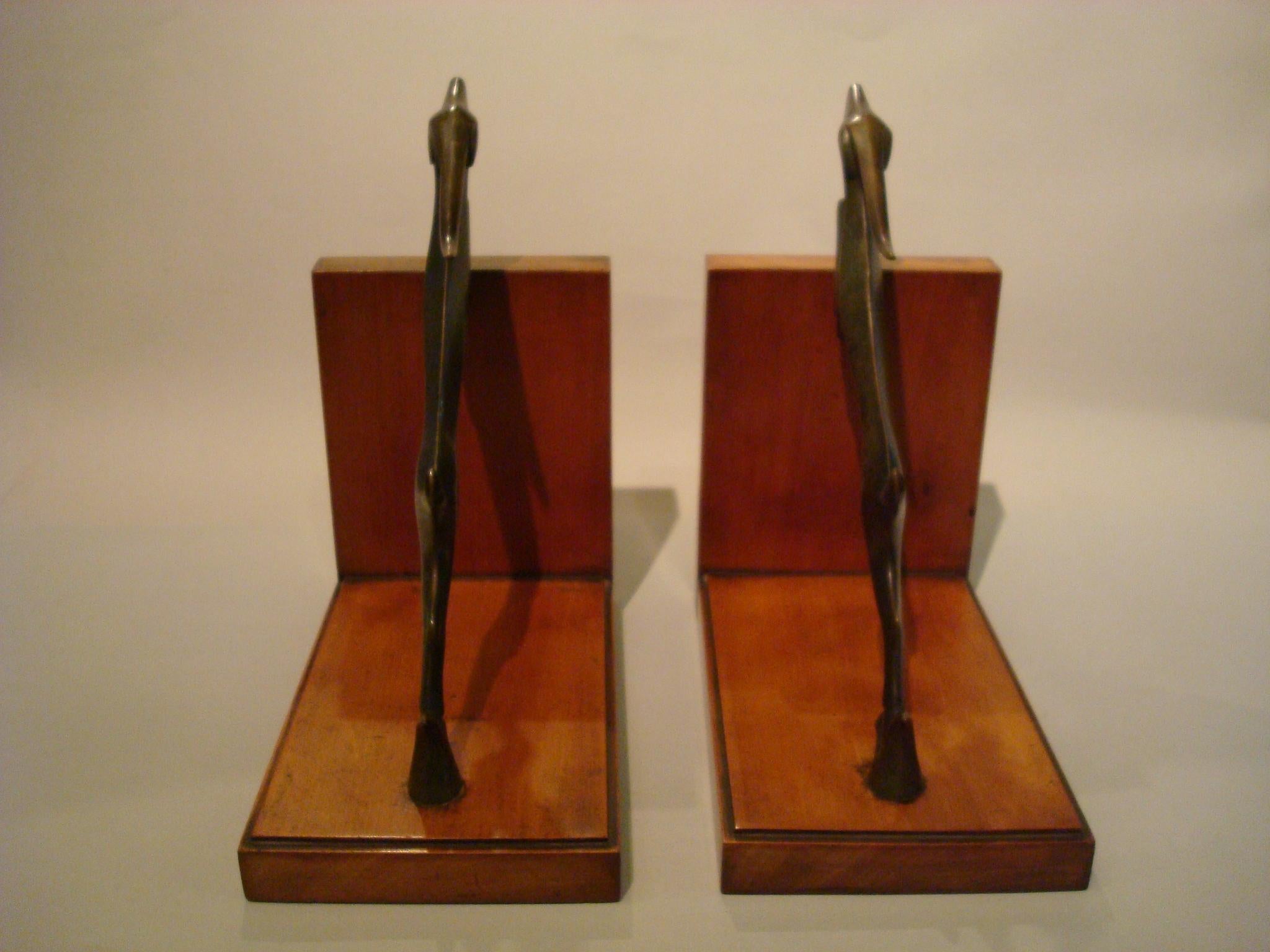 20th Century Art Deco Bronze Bookends Deer Sculpture with Wooden Base, circa 1920s For Sale