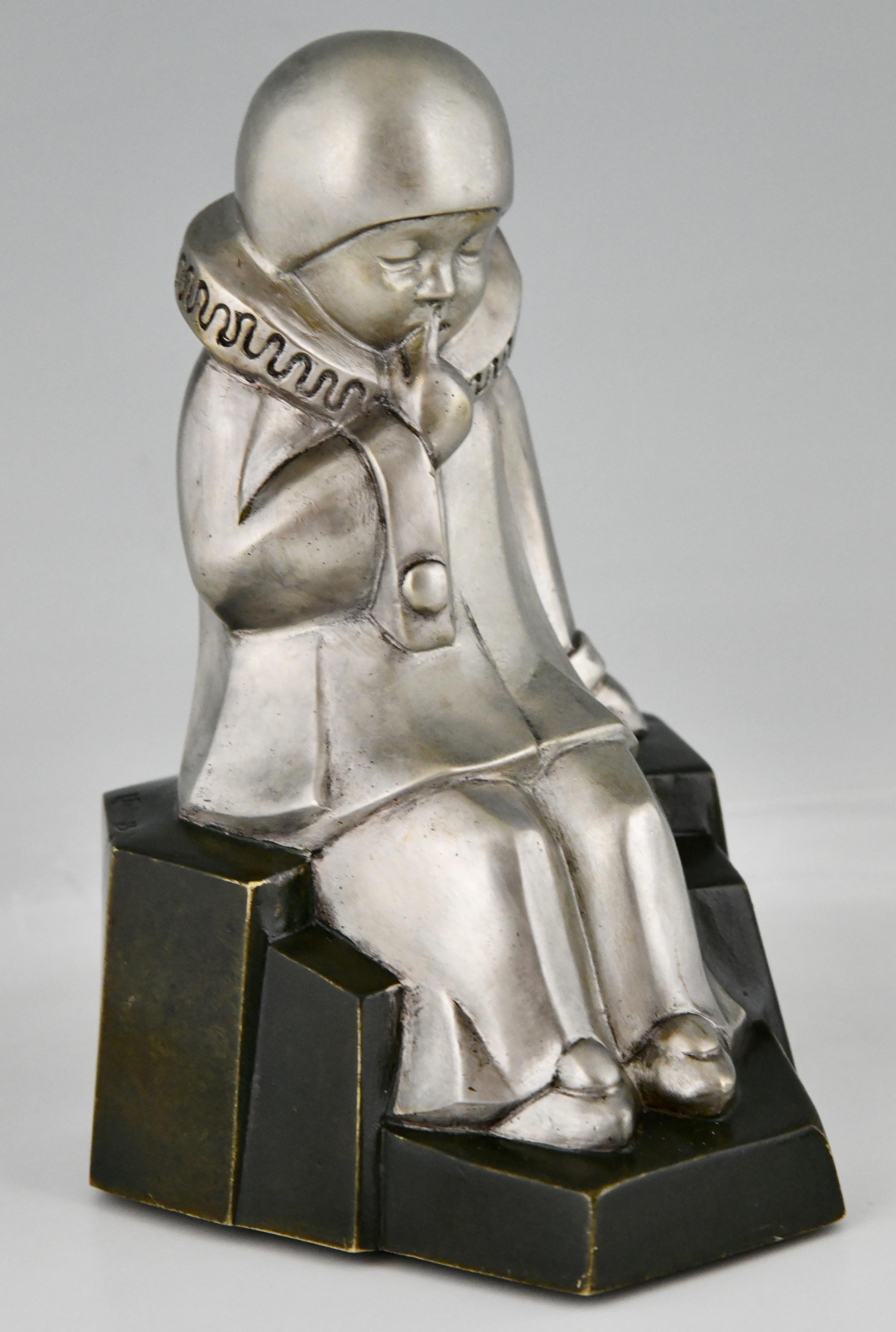 Art Deco Bronze Bookends Little Pierrots by Jean de La Fontinelle 1925 2