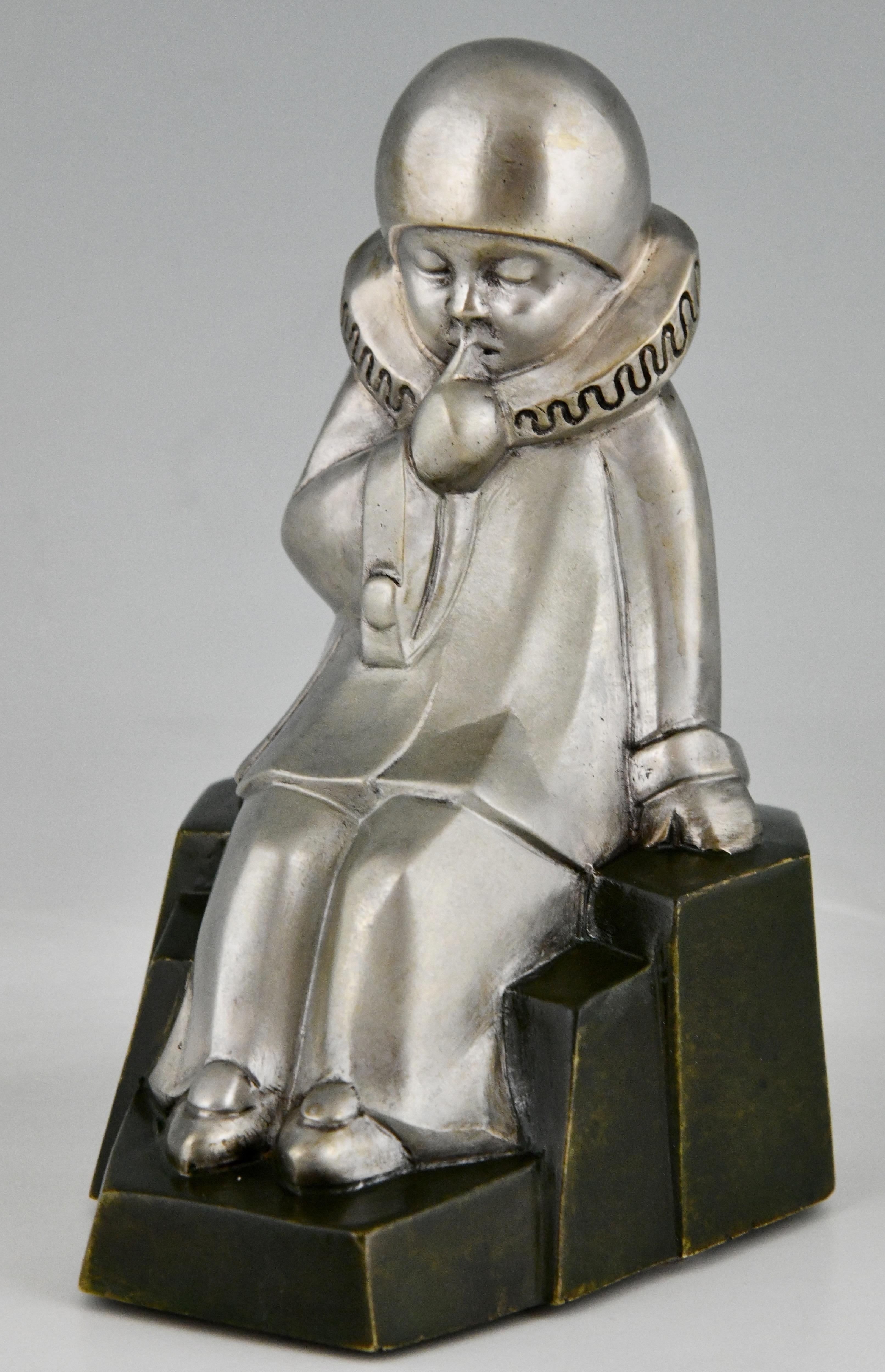 Art Deco Bronze Bookends Little Pierrots by Jean de La Fontinelle 1925 3
