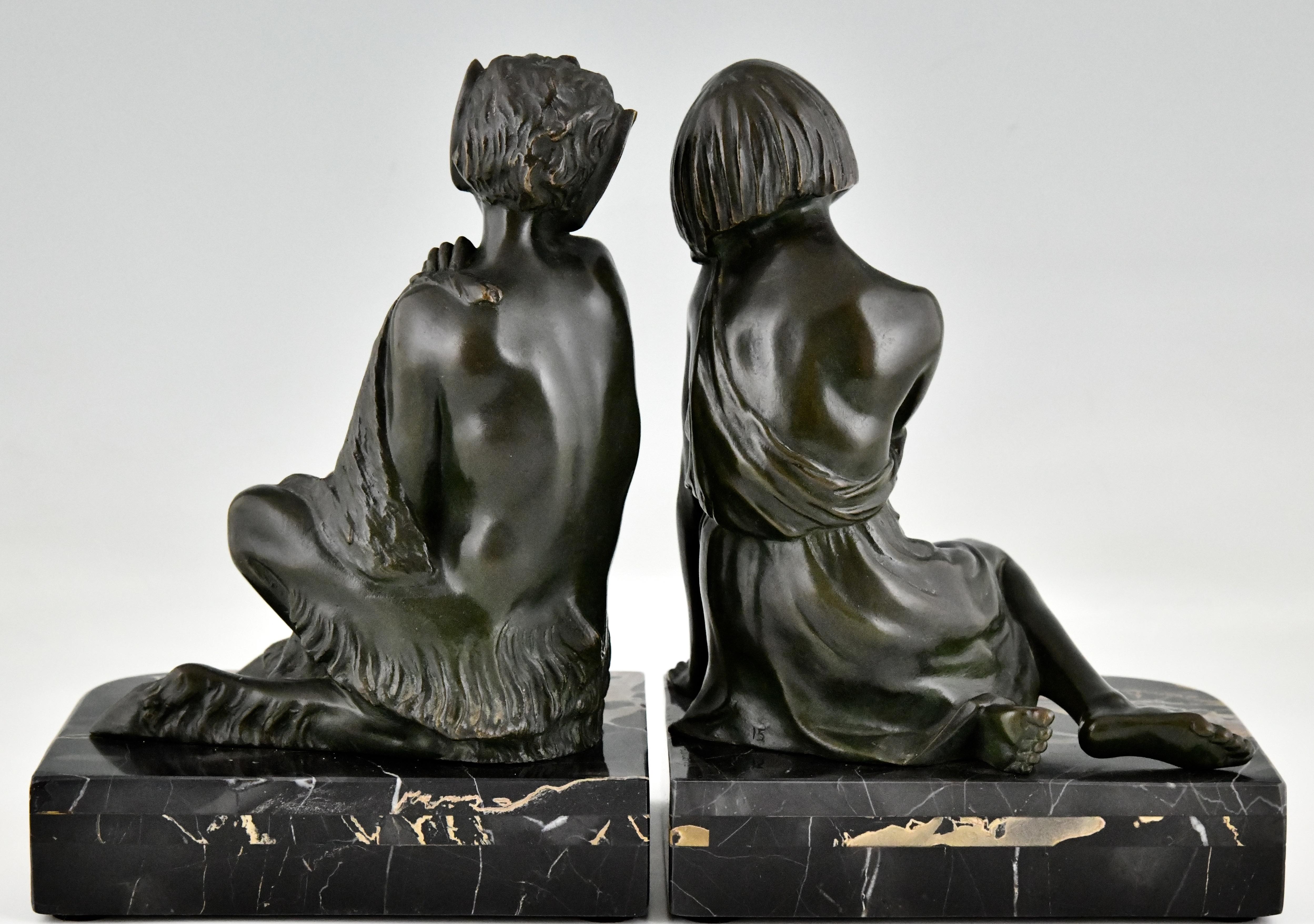 Art Deco Bronze Bookends Nymph and Faun by Pierre Le Faguays In Good Condition For Sale In Antwerp, BE