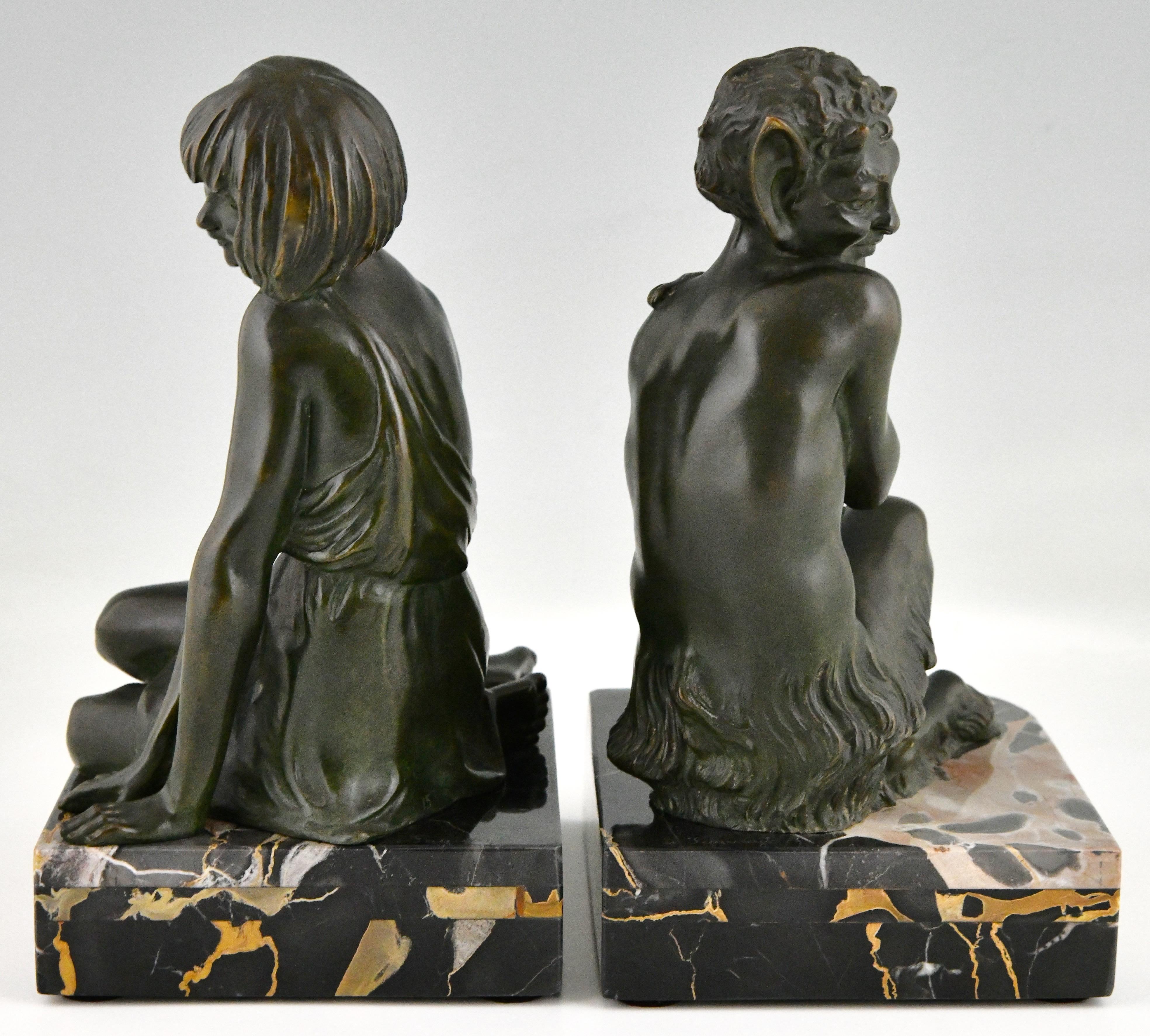 Mid-20th Century Art Deco Bronze Bookends Nymph and Faun by Pierre Le Faguays For Sale