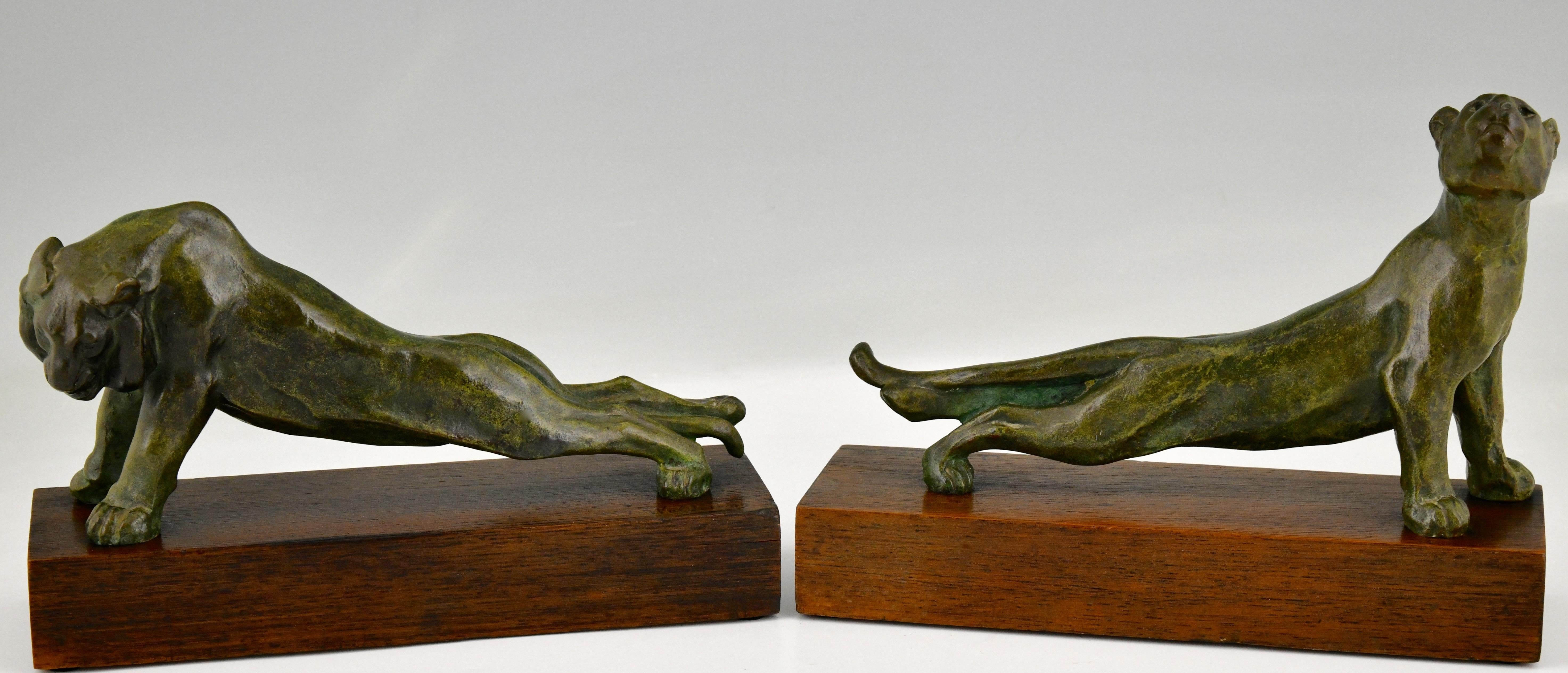 Early 20th Century Art Deco Bronze Bookends Panther and Tiger by Oscar Waldmann, 1925 For Sale