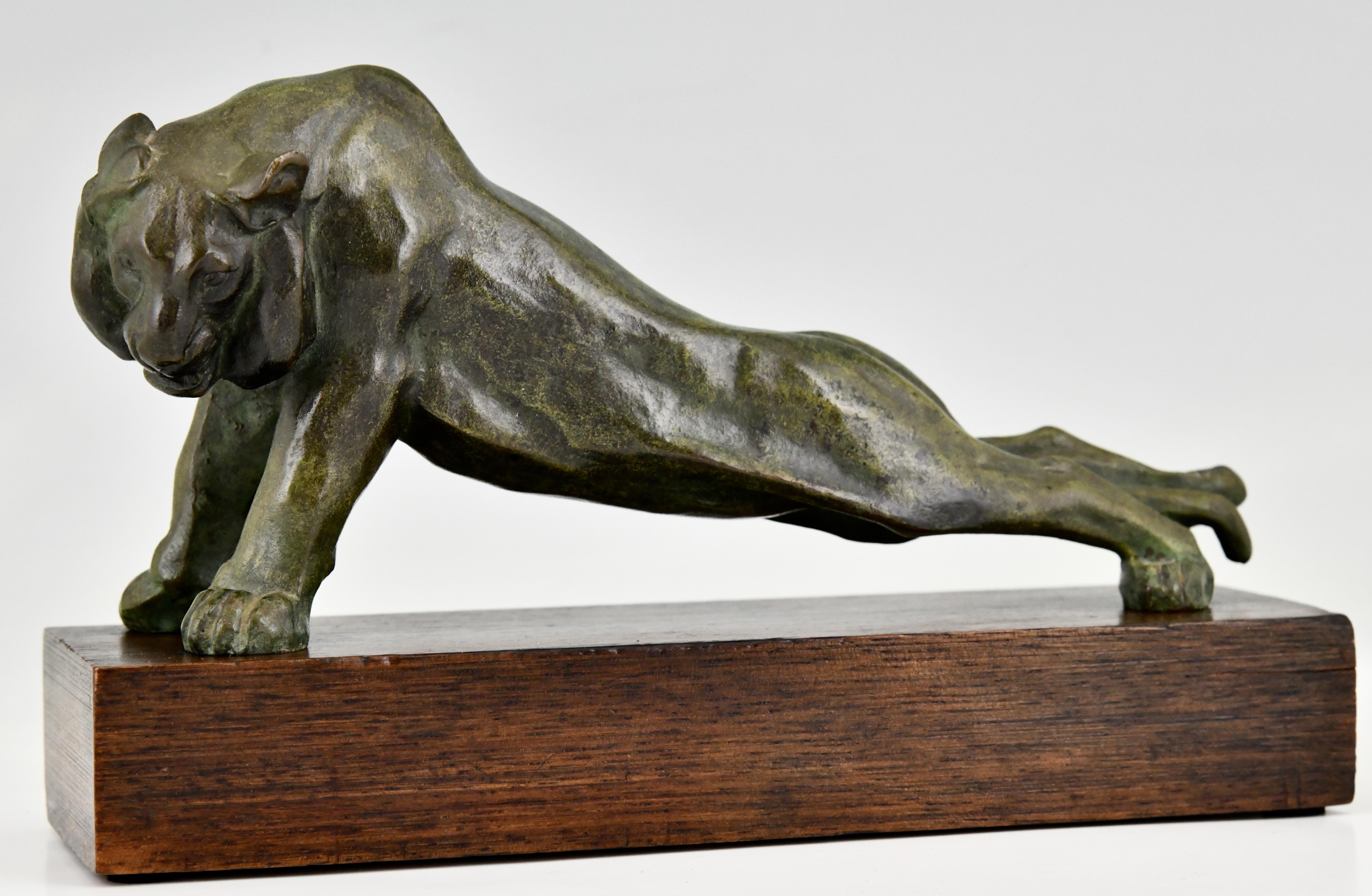 Bronze-Buchstützen-Panther und Tiger im Art déco-Stil von Oscar Waldmann, 1925 im Angebot 1