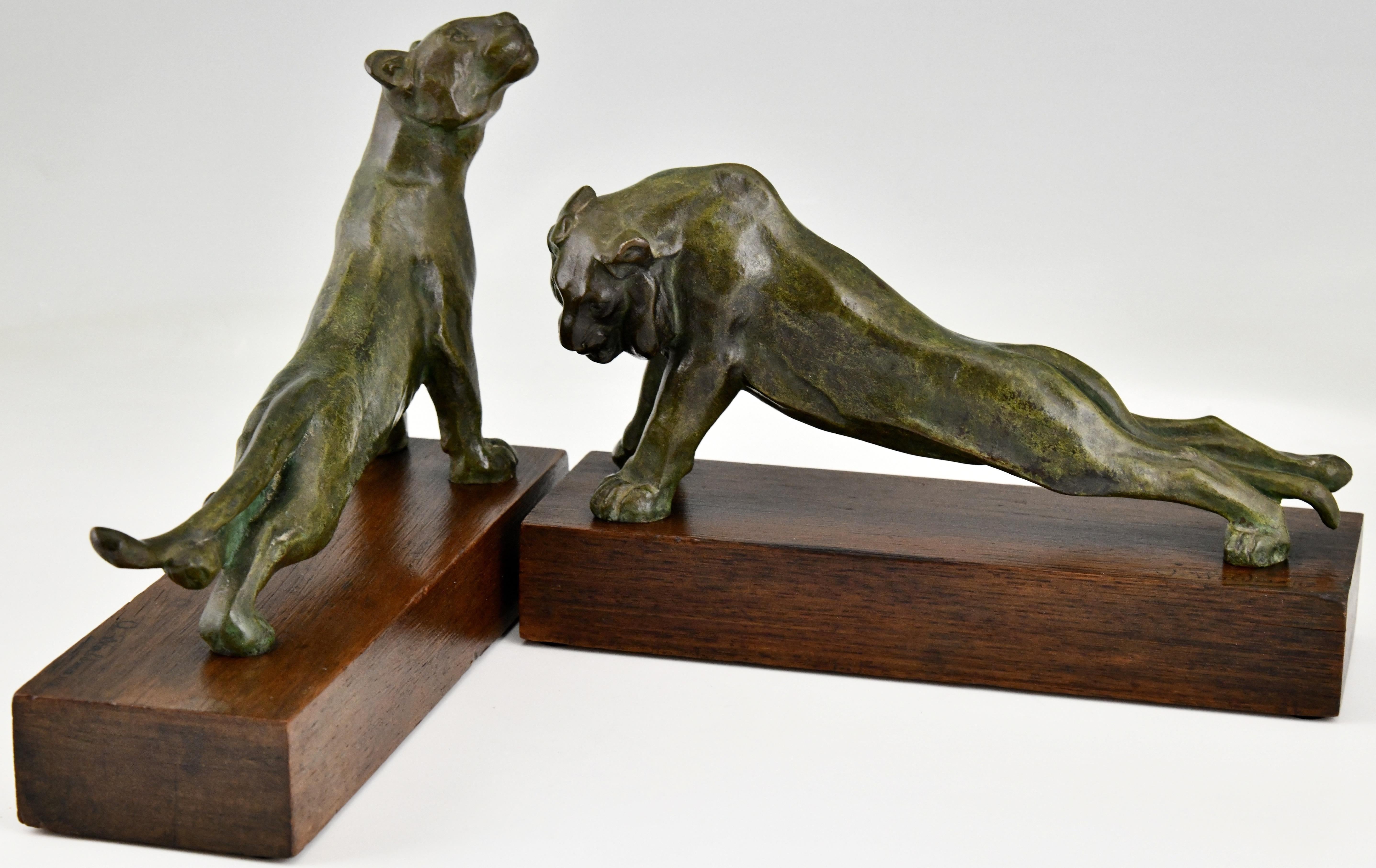 Art Deco Bronze Bookends Panther and Tiger by Oscar Waldmann, 1925 For Sale 3