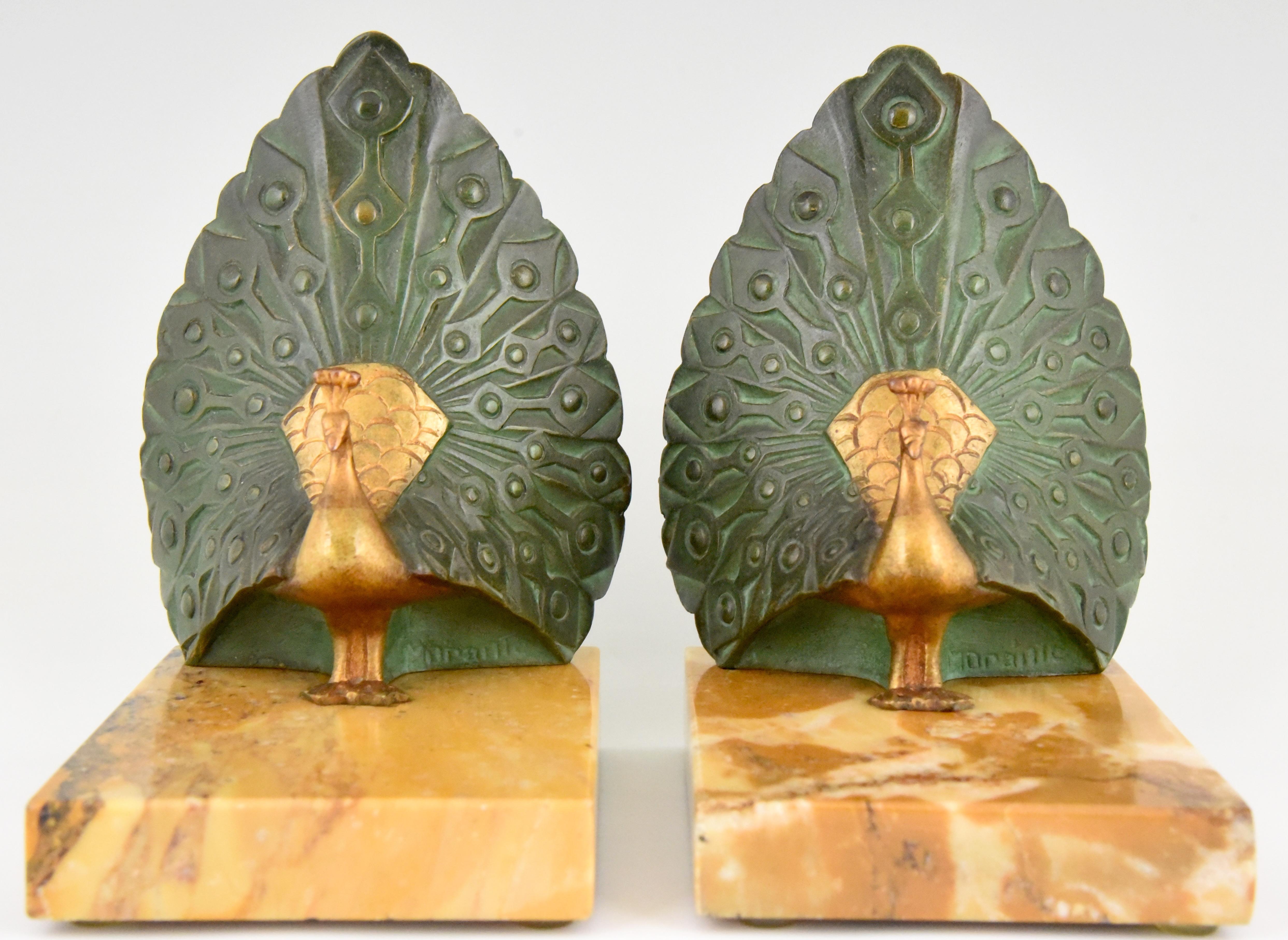 Patinated Art Deco Bronze Bookends Peacock J.P. Morante, 1925