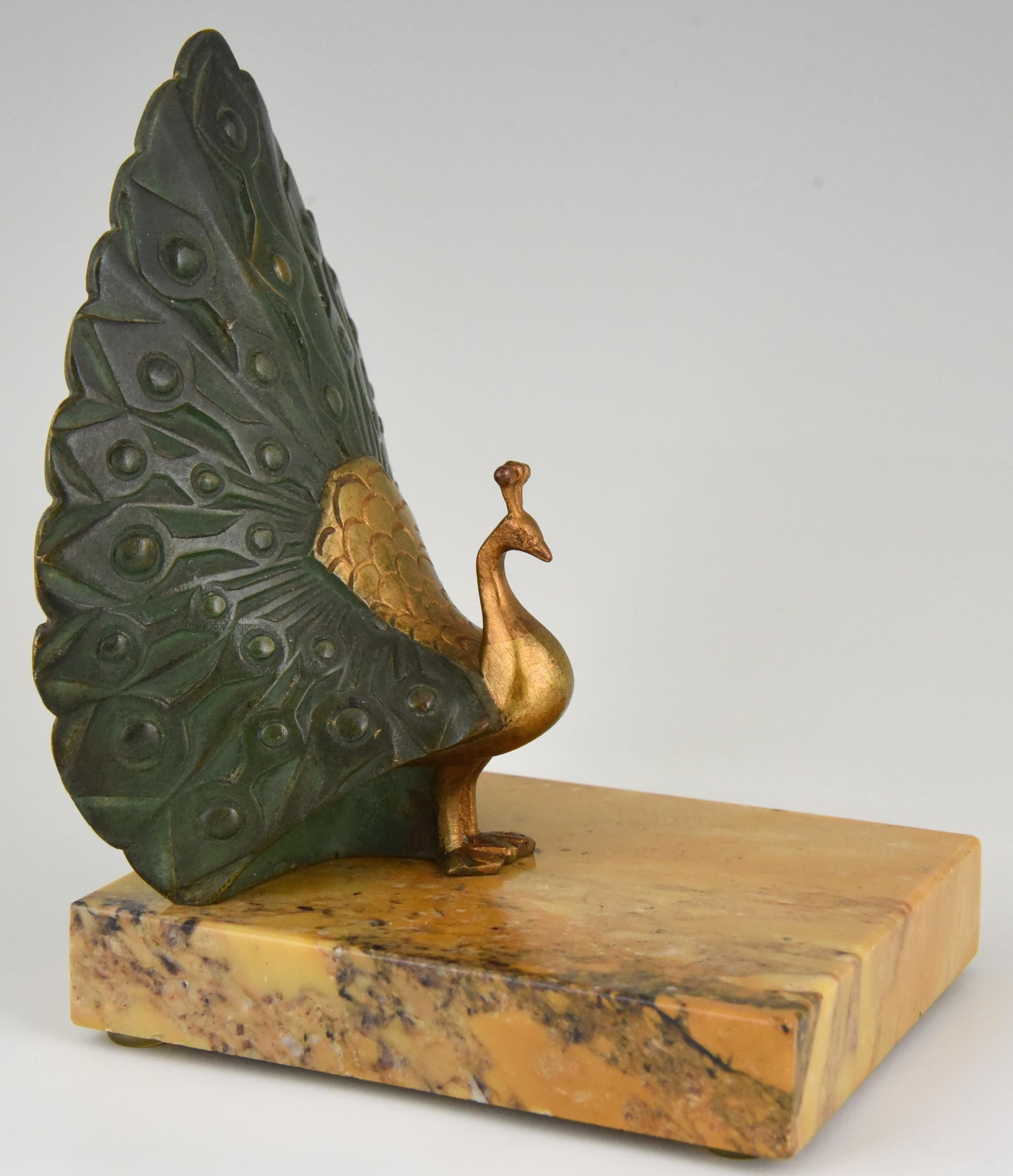 Art Deco Bronze Bookends Peacock J.P. Morante, 1925 1