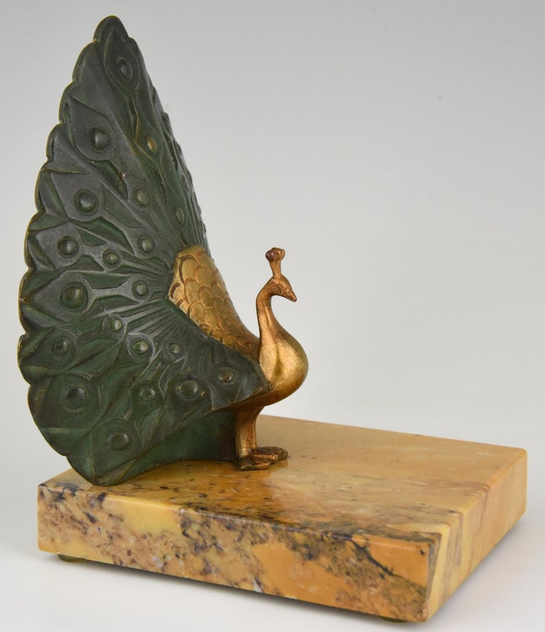 Art Deco Bronze Bookends Peacock J.P. Morante, 1925 at 1stDibs