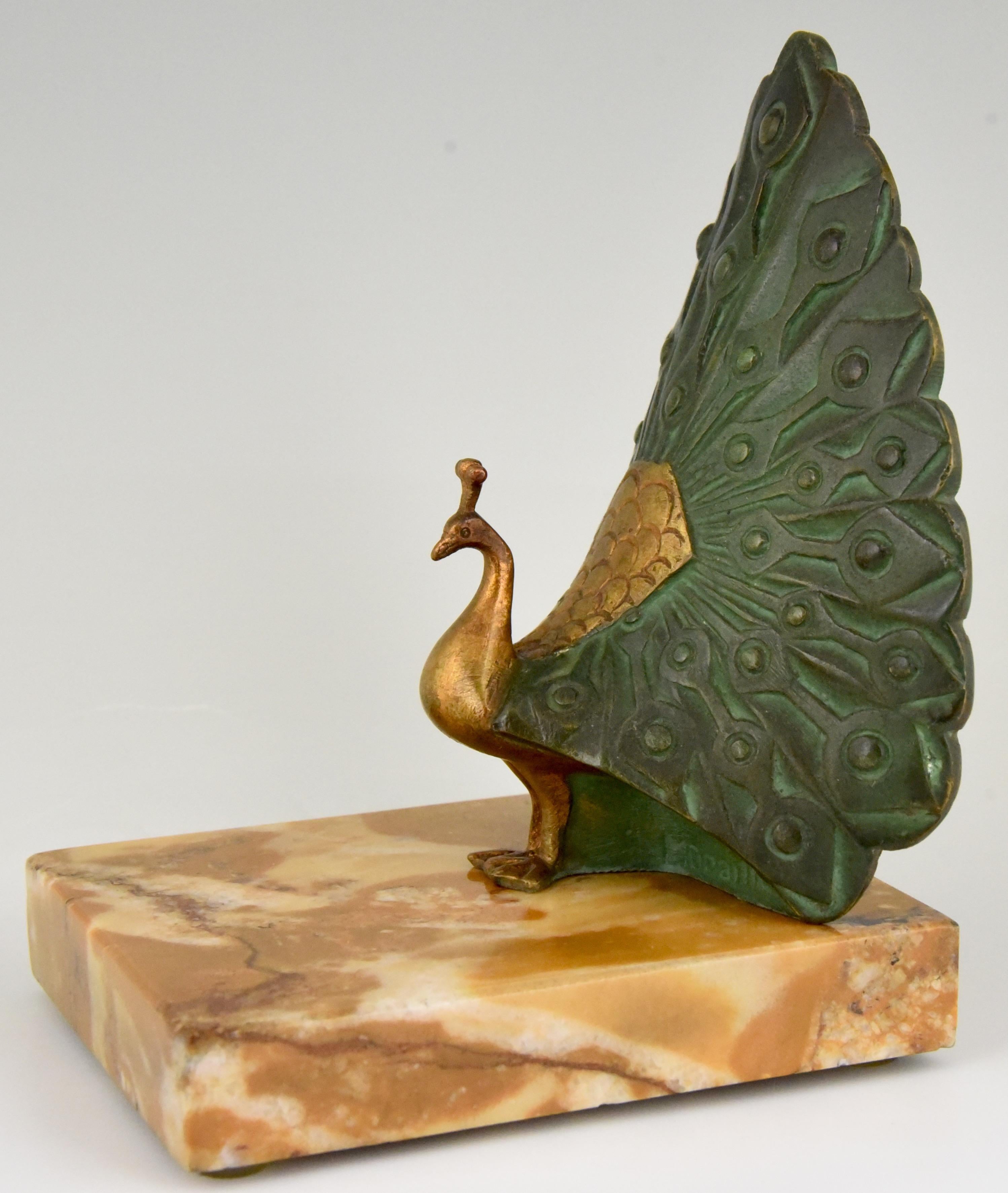 Art Deco Bronze Bookends Peacock J.P. Morante, 1925 2