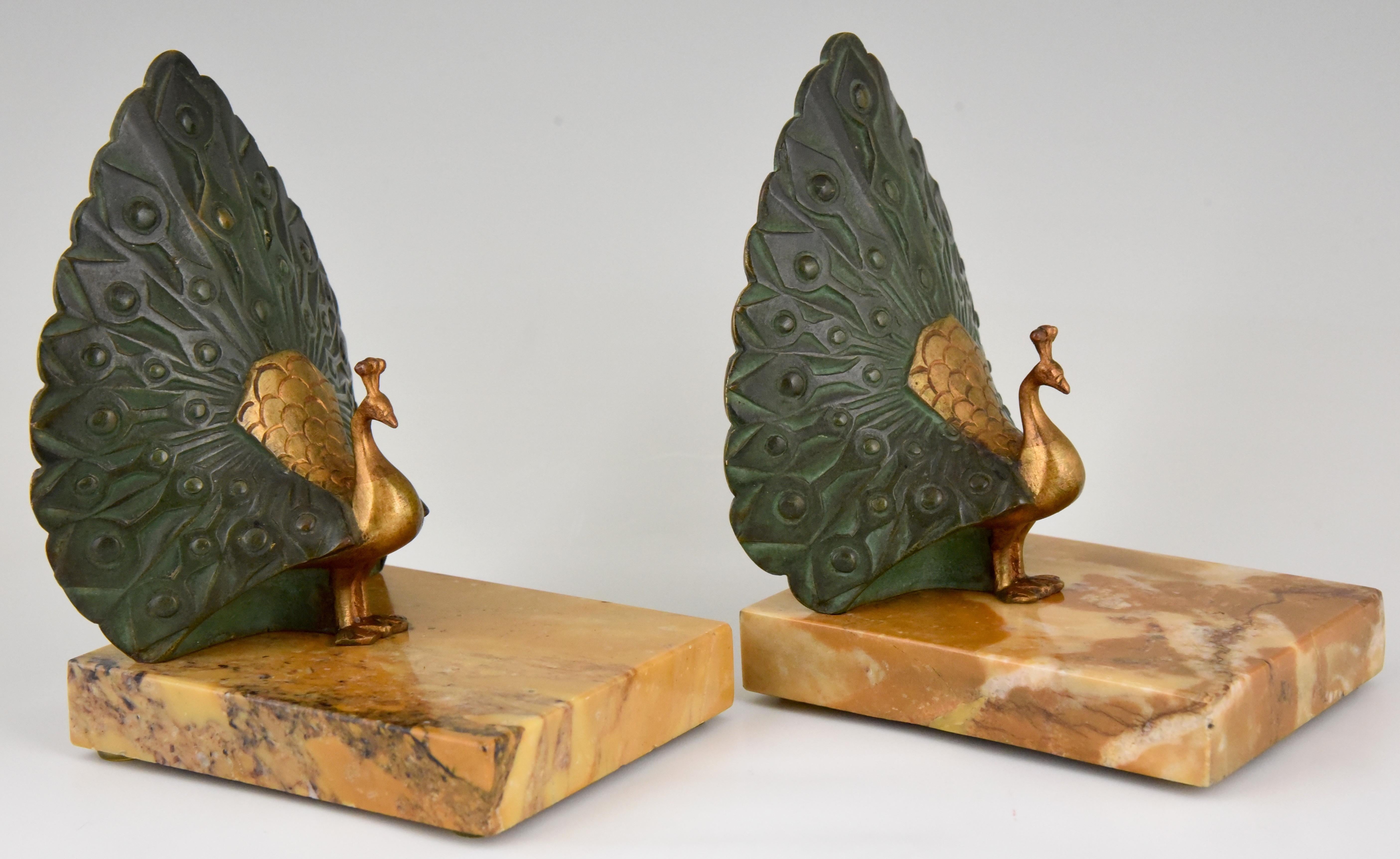 Art Deco Bronze Bookends Peacock J.P. Morante, 1925 3