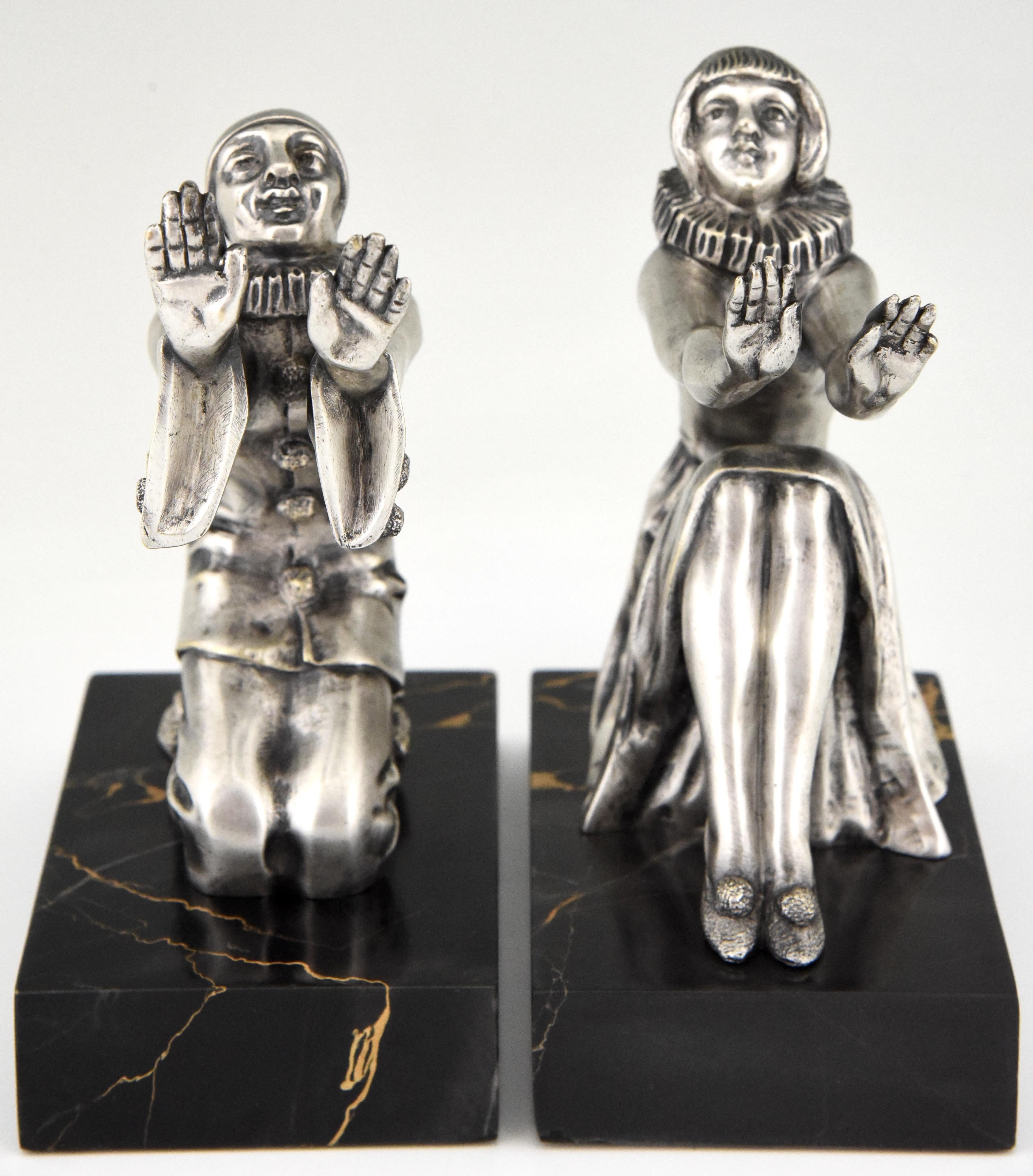 Art Deco Bronze Bookends Pierrot and Female Clown by Limousin, France, 1930 In Good Condition In Antwerp, BE