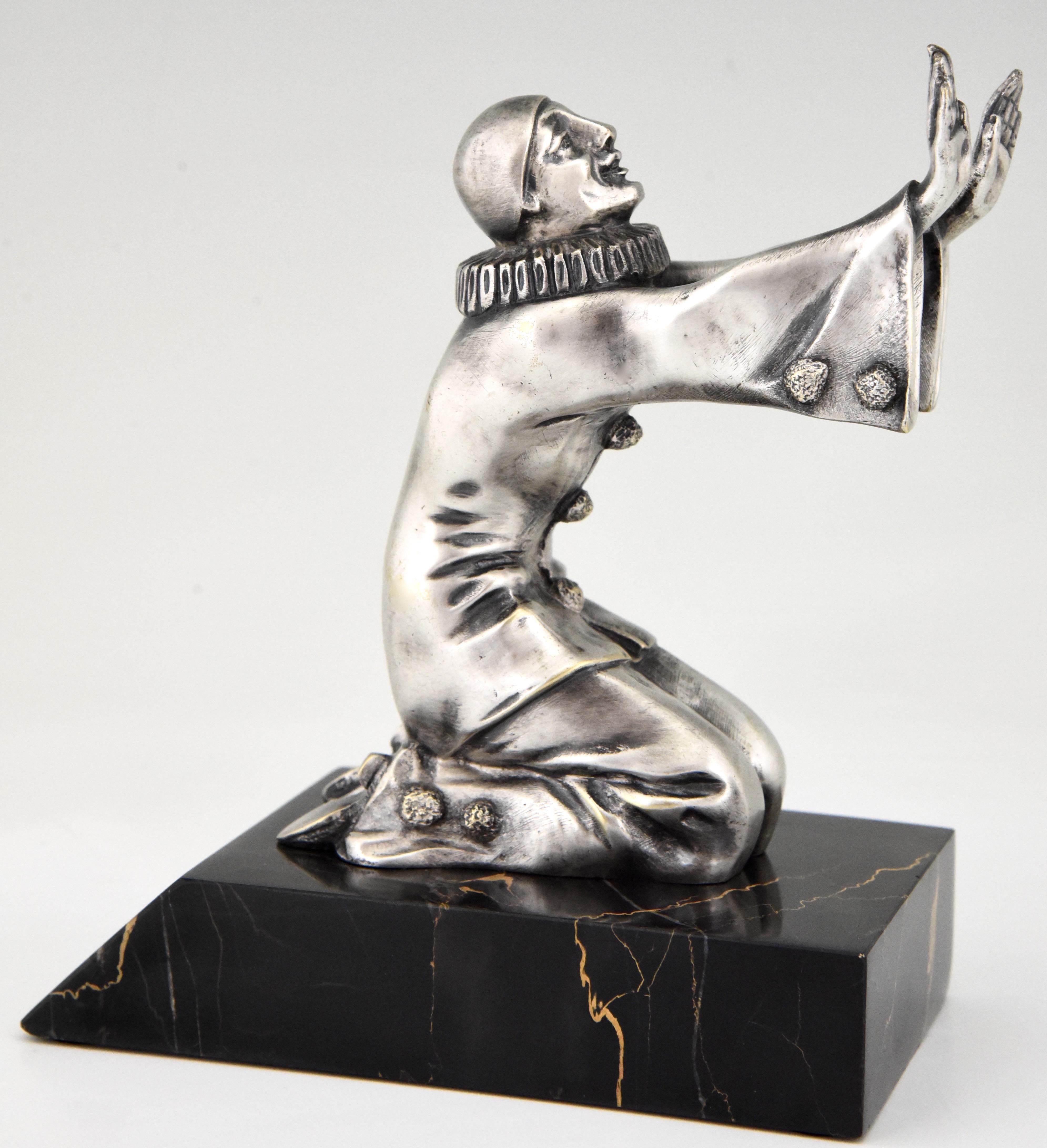 Mid-20th Century Art Deco Bronze Bookends Pierrot and Female Clown by Limousin, France, 1930