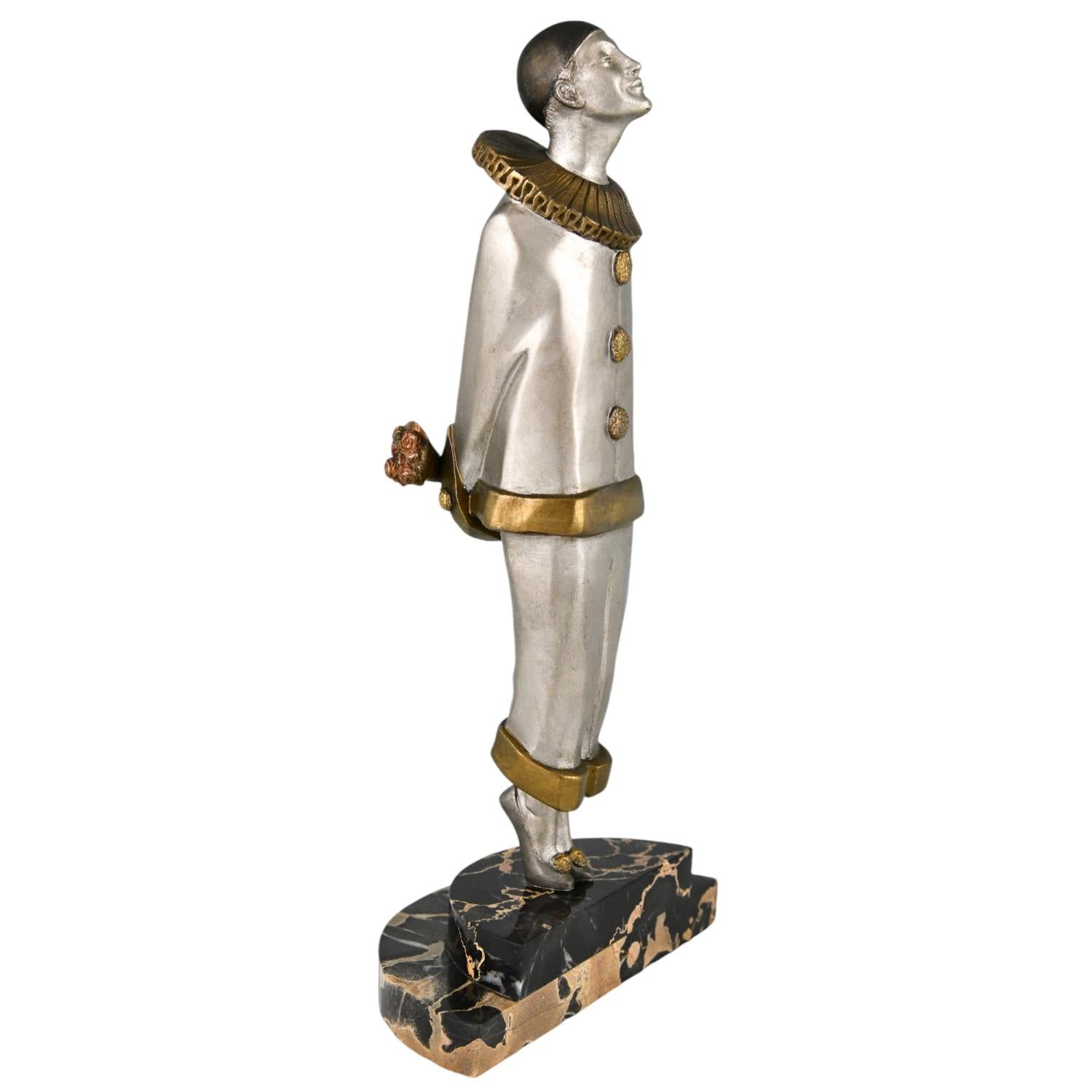 Early 20th Century Art Deco bronze bookends pierrot and girl  FLIRT by Marcel Bouraine France 1925