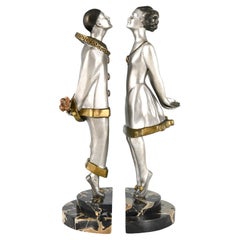 Serre-livres Art Déco perroquet et filleu2028 FLIRT de Marcel Bouraine France 1925