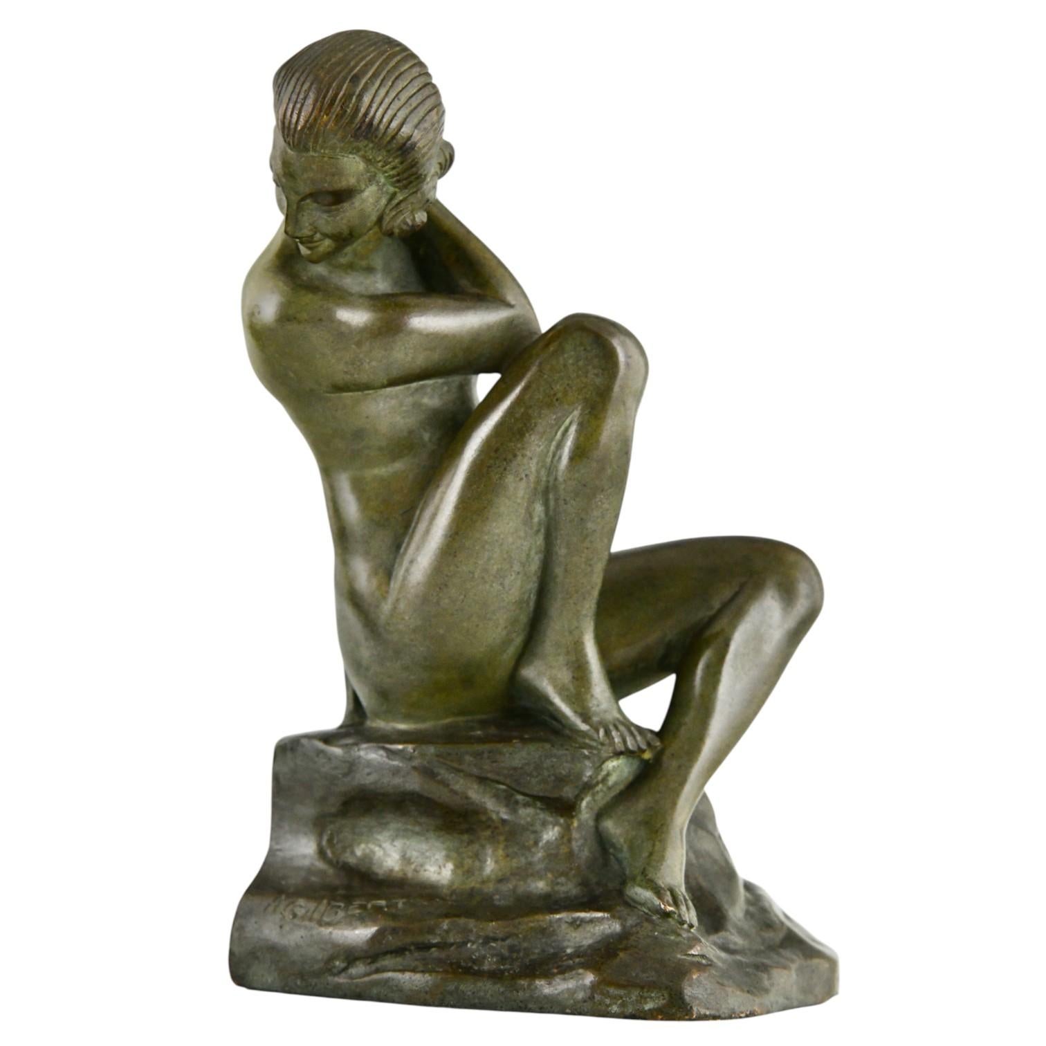 Bronzo Reggilibri in bronzo Art Deco Satiro e Nudo di A. Gilbert & M. I. 1925 Francia in vendita