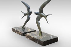 Art Deco Bronze Bookends “Swallows” by Georges Garreau