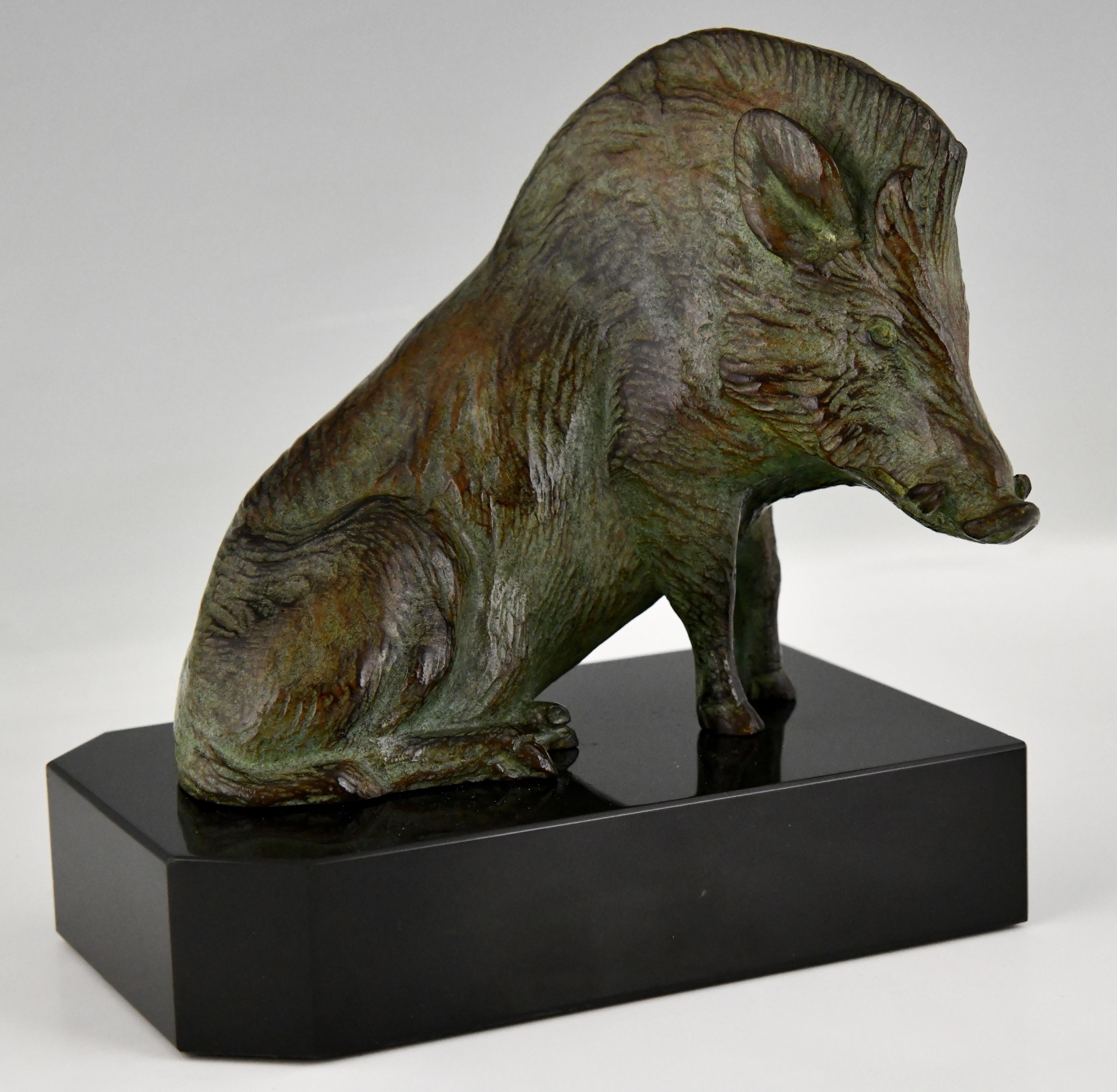 Art Deco Bronze Bookends Wild Boar by Louis Riche, France 1930 For Sale 1