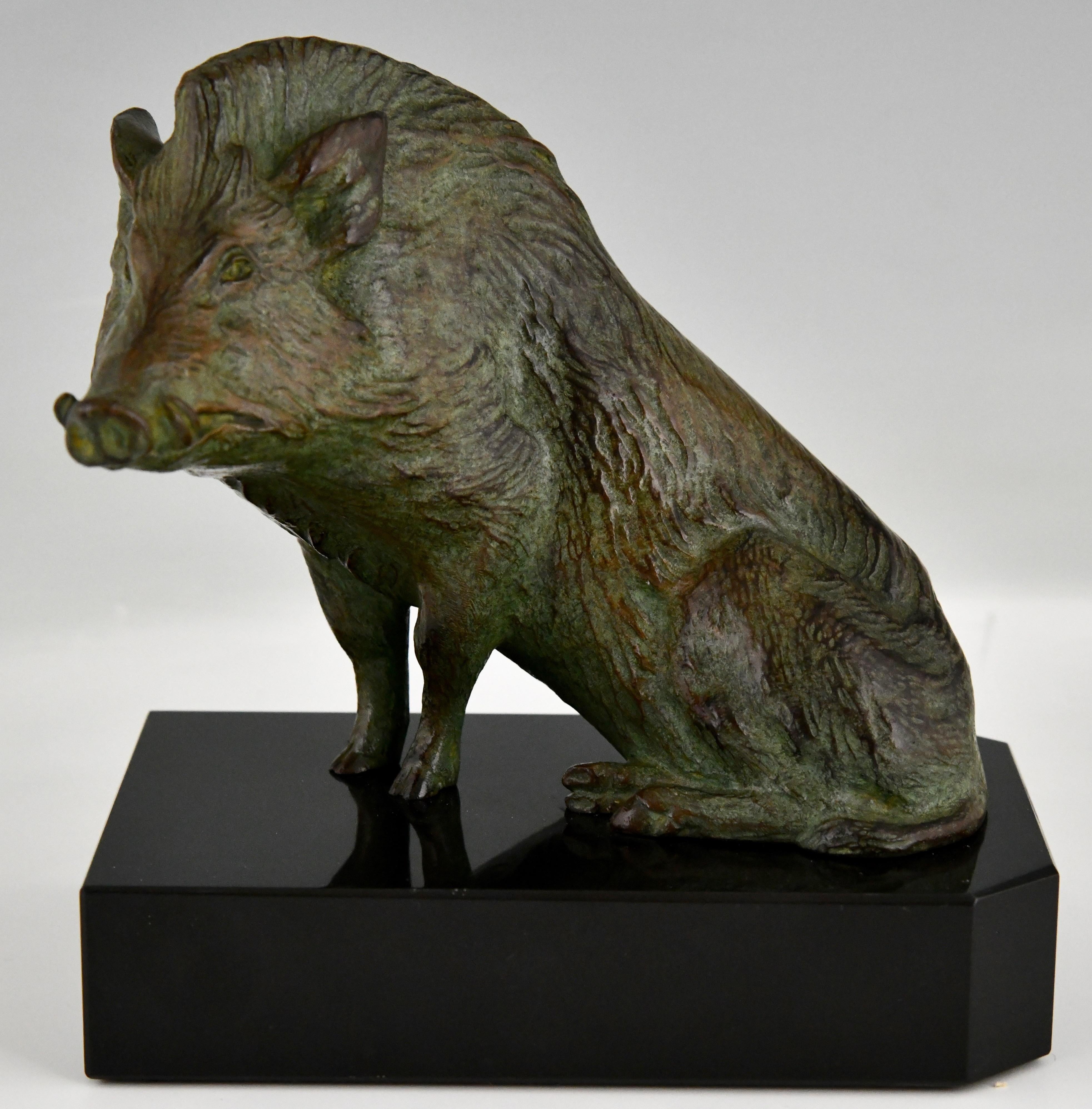 Art Deco Bronze Bookends Wild Boar by Louis Riche, France 1930 For Sale 2