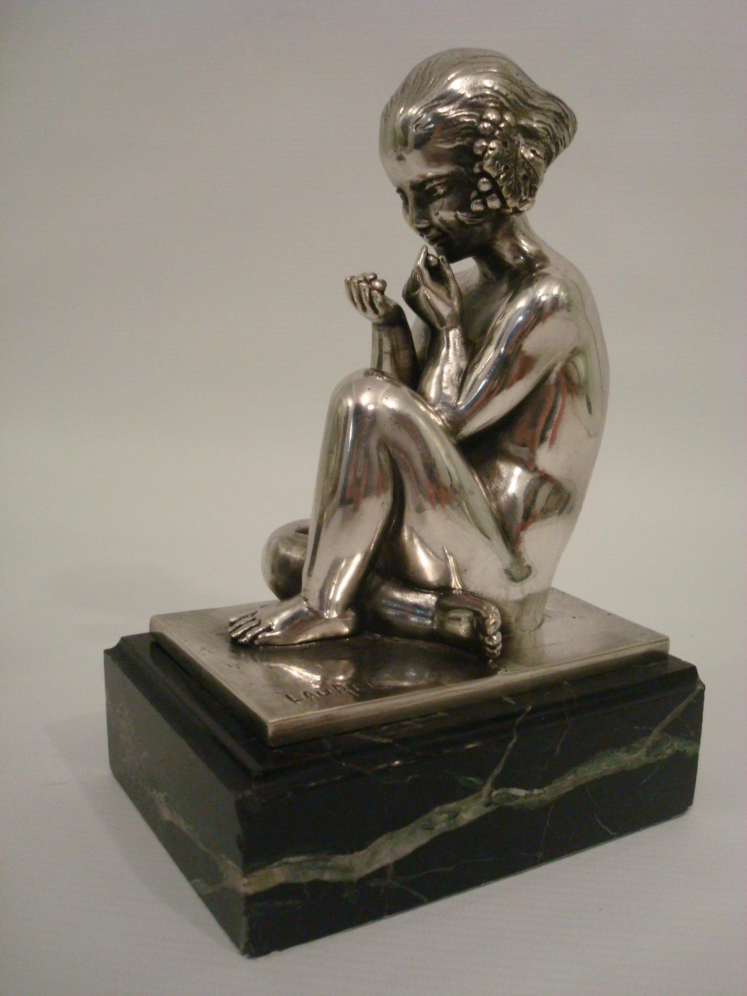 Art Deco Silvered Bronze Bookends with Satyr and Girl by Pierre Laurel, 1930 For Sale 5