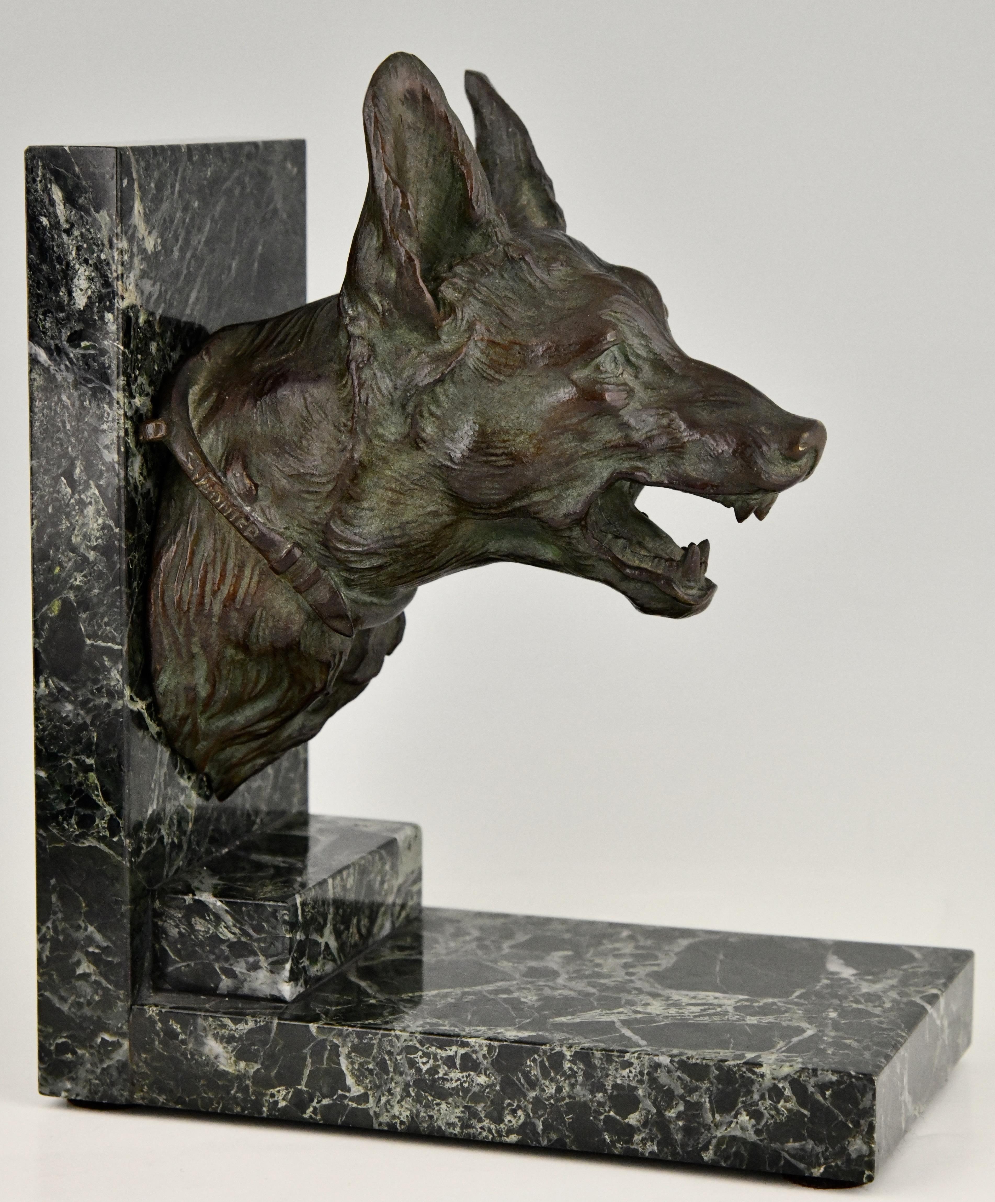 Art Deco Bronze Bookends with Shepherd Dogs by Varnier, France, 1925 1